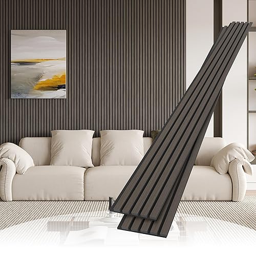 Miniatura 13 de Paquete de 4 paneles de pared de listones de madera, paneles de pared de listones de madera de 95 x 8 pulgadas, elegantes paneles de pared acústicos