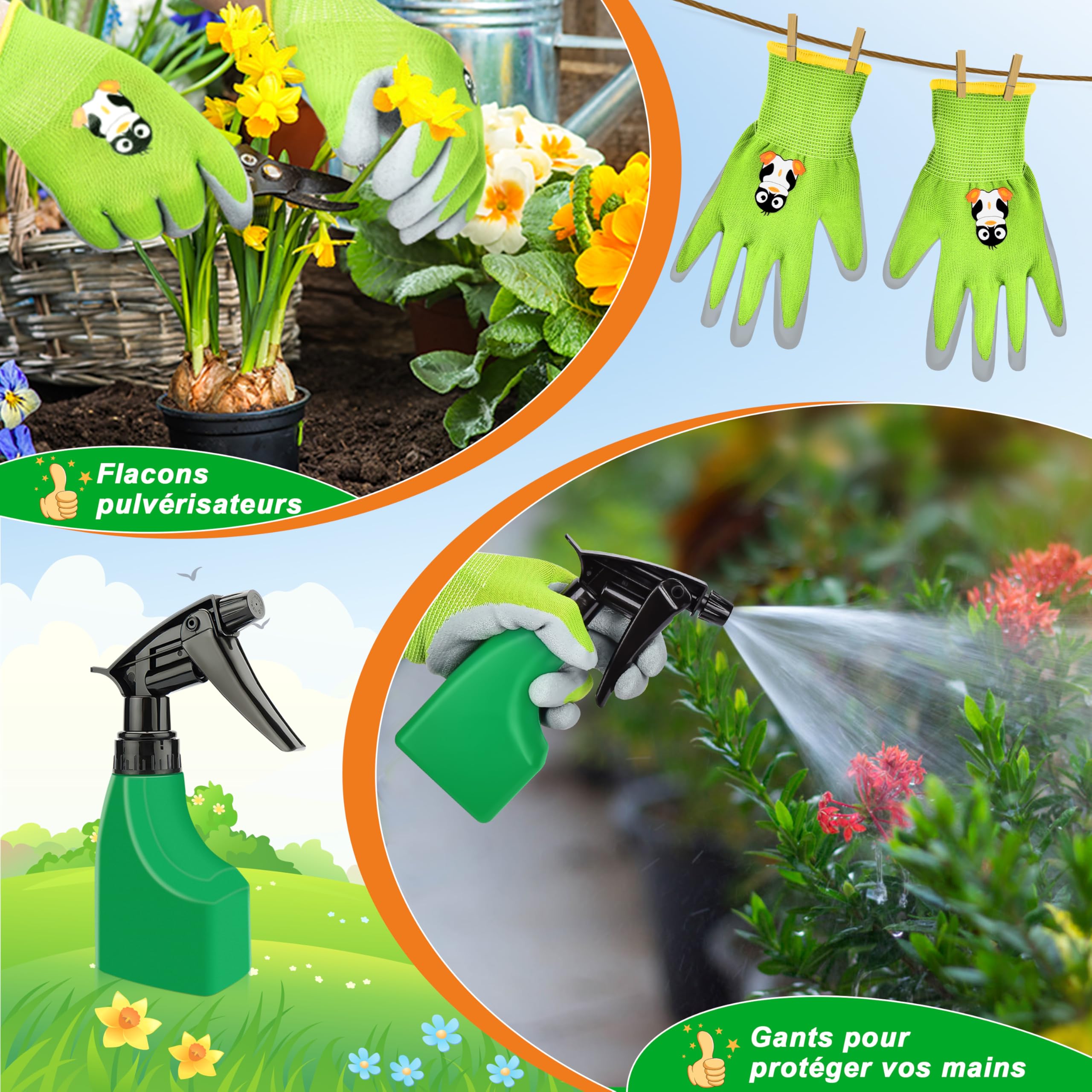 IEEILULU Ensemble d'Outils de Jardinage Enfant, Jouets de Jardinage avec Pelle Gants Tablier Arrosoir, Kit de Jardinage pour Garçons et Filles 3 Ans+ (Vert)