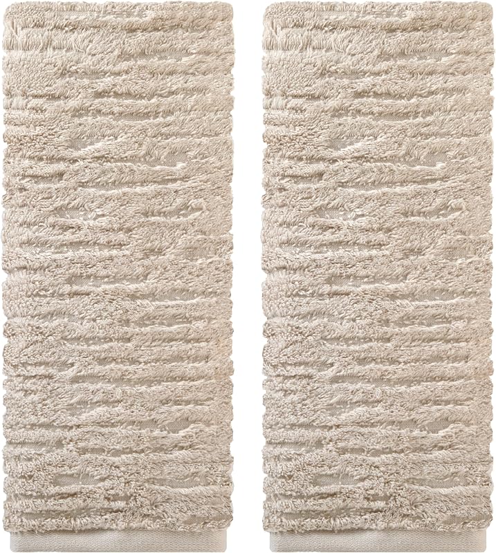 SKL Home CloudSoft Hand Towel Set, 2-Piece, 100% Cotton Luxury, Oatmeal | Premium spa-level quality. 600 GSM weight. Ultra plush & absorbent. For use in the bathroom, kitchen, bar or any sink space.