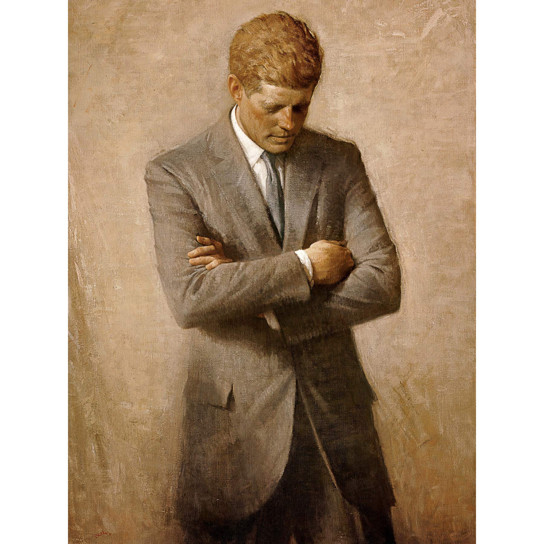 Shikler Official Portrait Us President John Kennedy JFK Painting Premium Wall Art Canvas Print 18X24 Inch