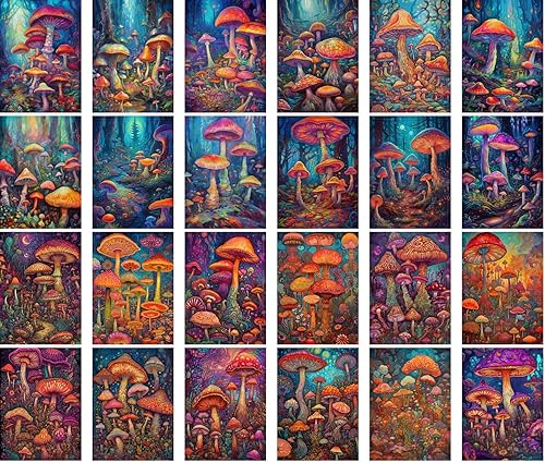 Miniatura 2 de Calcomanías grandes, 24 piezas (2.5 x 3.5 pulgadas cada una) Increíbles y brillantes hongos psicodélicos mágicos, postales vintage, tarjetas de