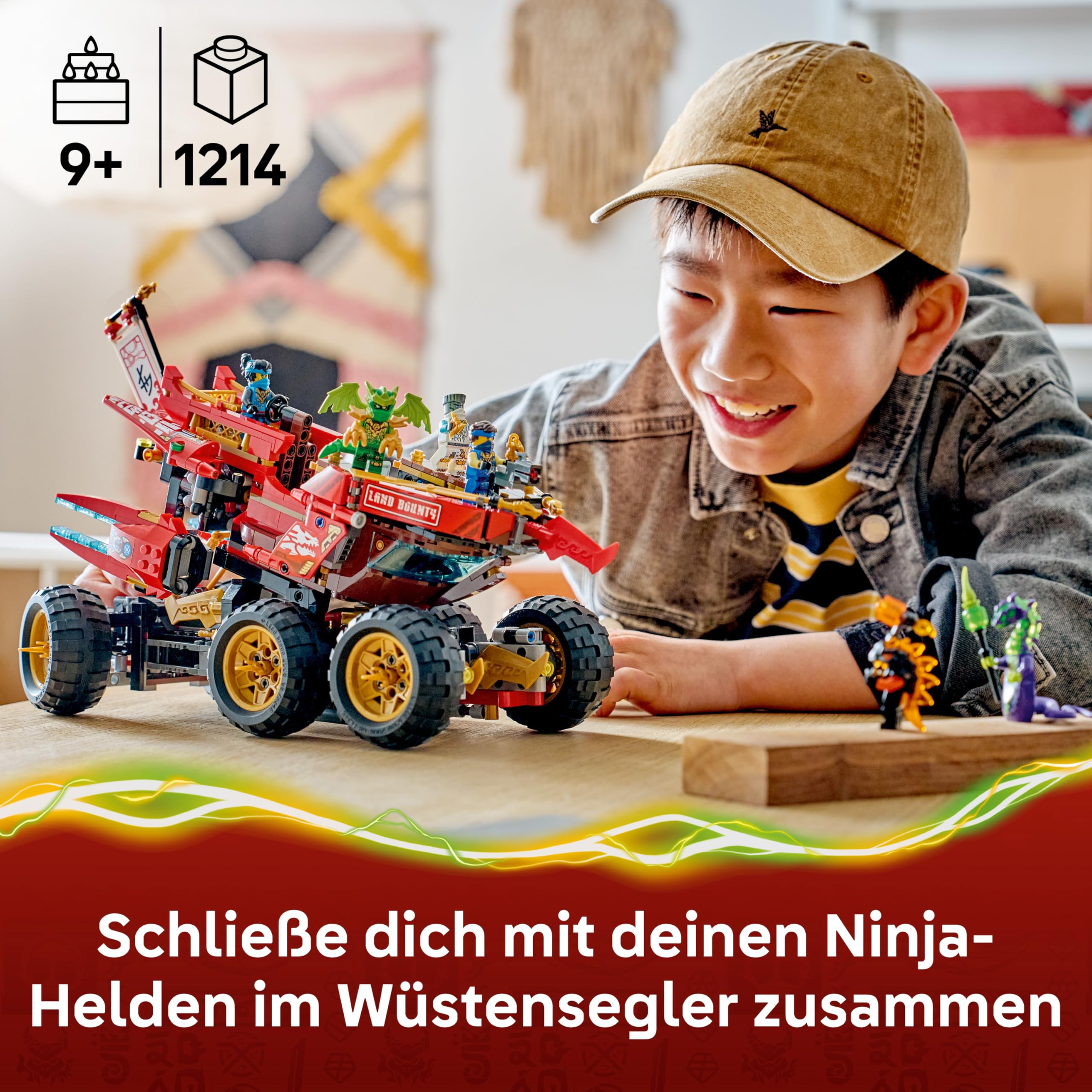 LEGO NINJAGO Wüstensegler - 3-in-1 Ninja-Spielset, umwandelbar in fliegendes Boot, Auto & Motorrad - inkl. 6 Minifiguren - Geschenkidee für Jungen ab 9 Jahren und Dragons Rising Fans - 71869