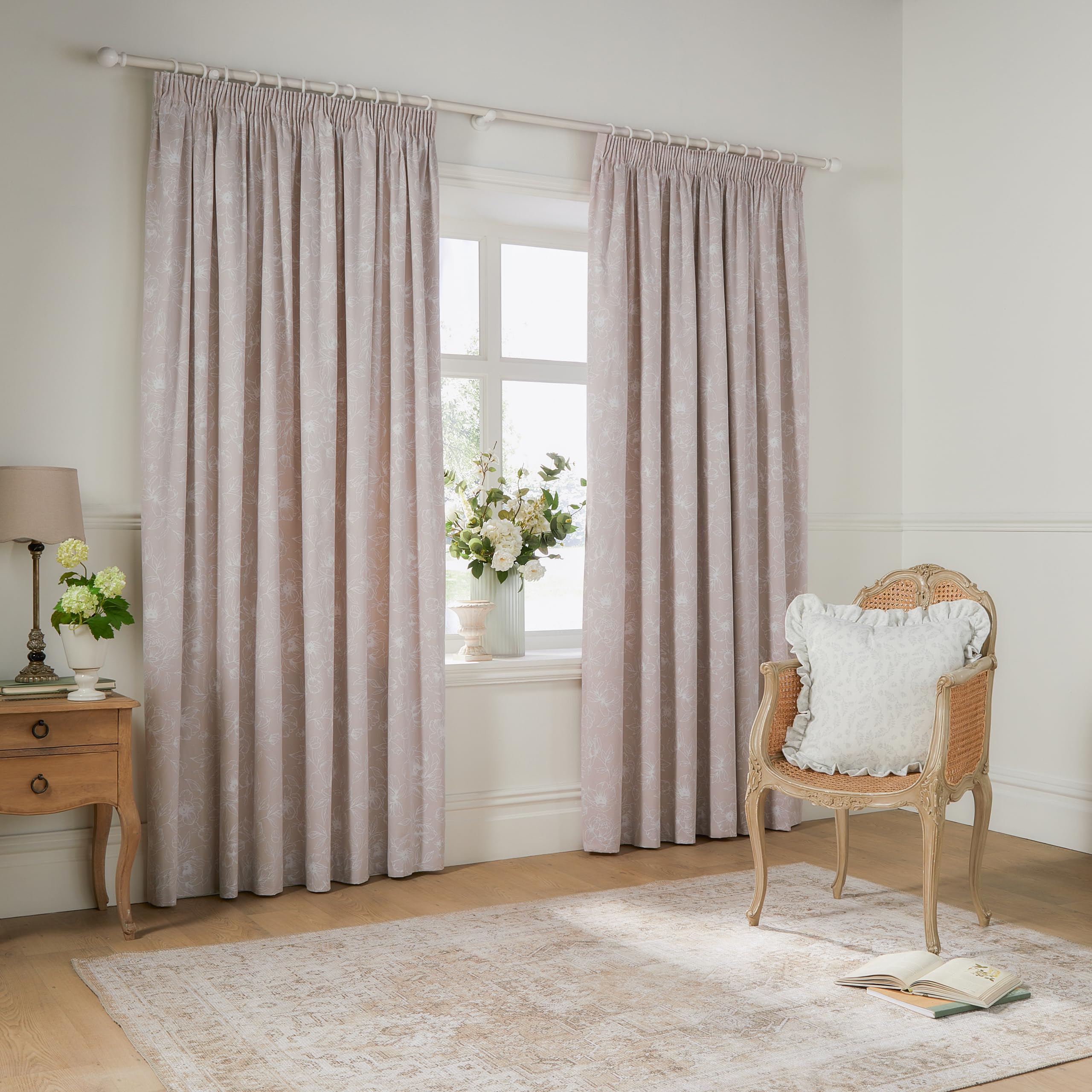 Rideaux plissés en pur coton texturé avec doublure botanique haut de gamme