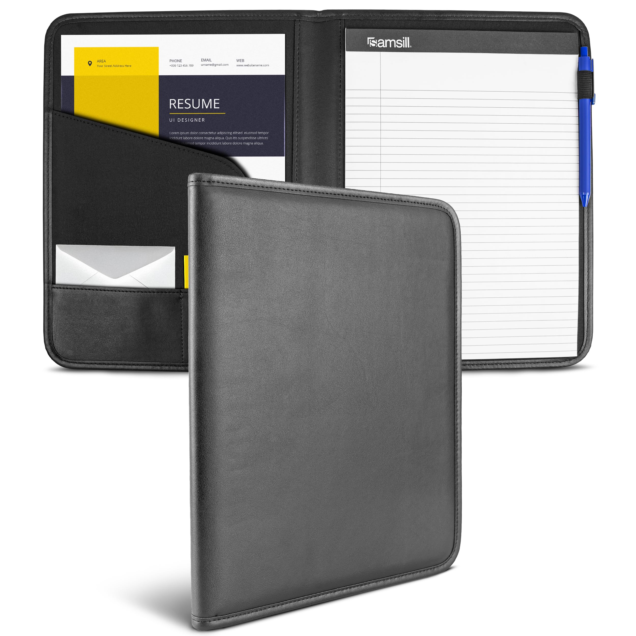 Professional Padfolio, Faux Leather Business Portfolio for Men and Women, with 8.5 x 11 Writing Pad, Black