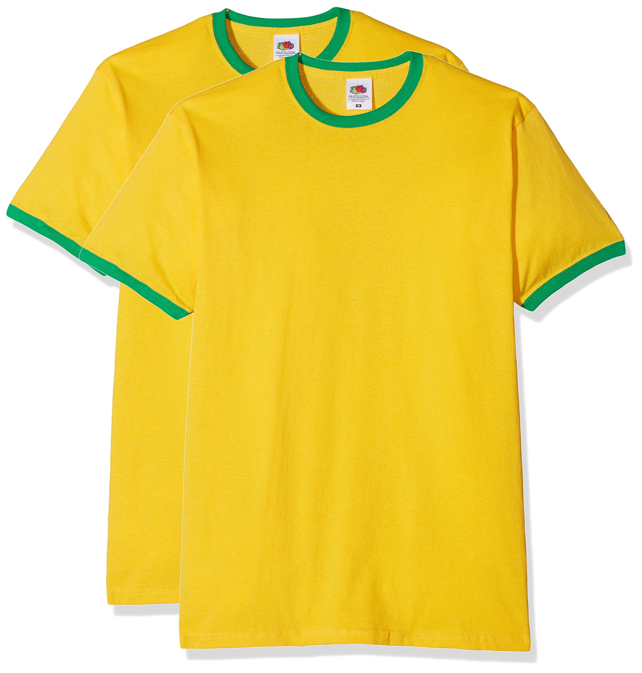 Fruit of the Loom Men's Ringer Premium T-Shirt Pack of 2, Sunflower/Kelly Green, Large