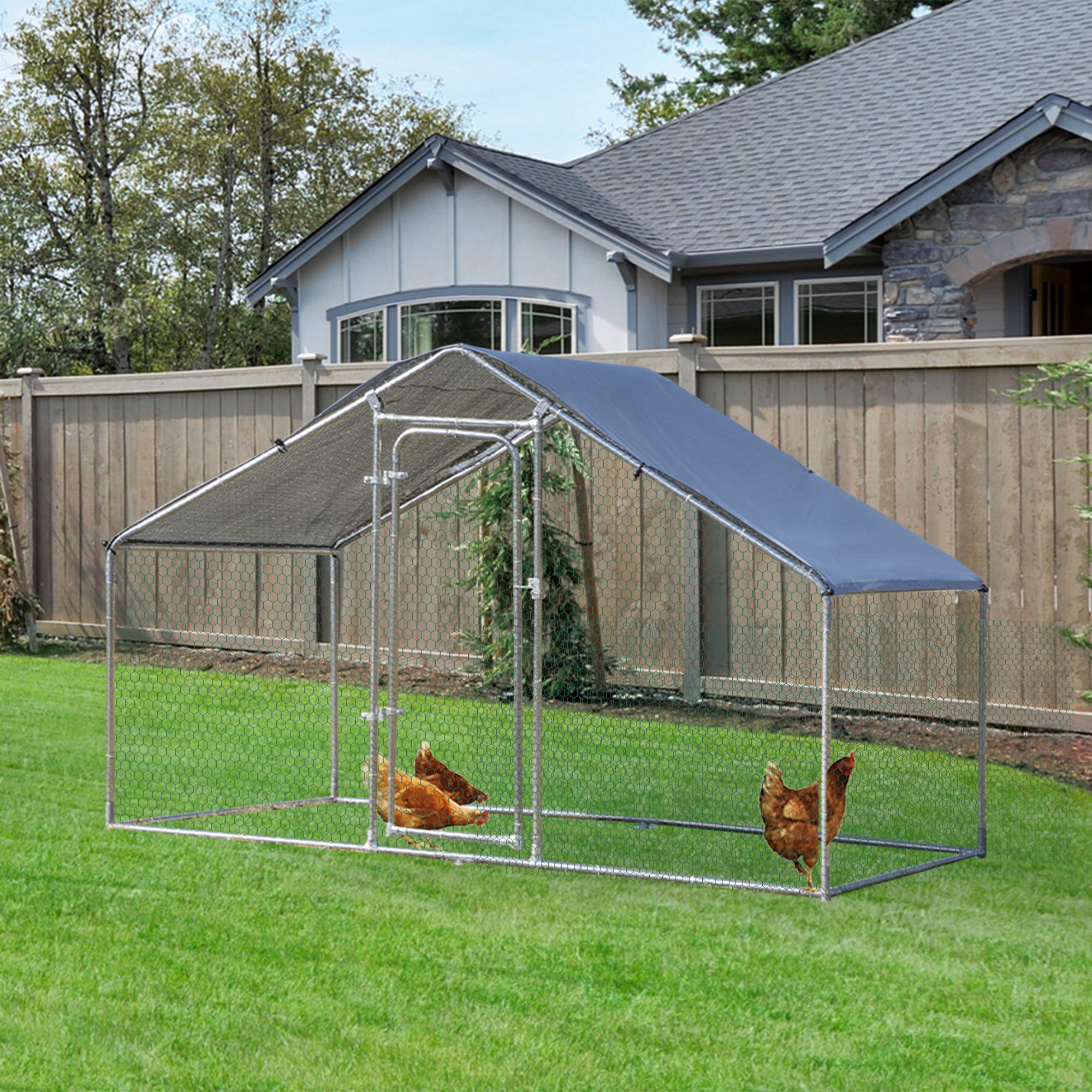 PawHut Galvanized Large Metal Chicken Coop Cage Walkin Enclosure