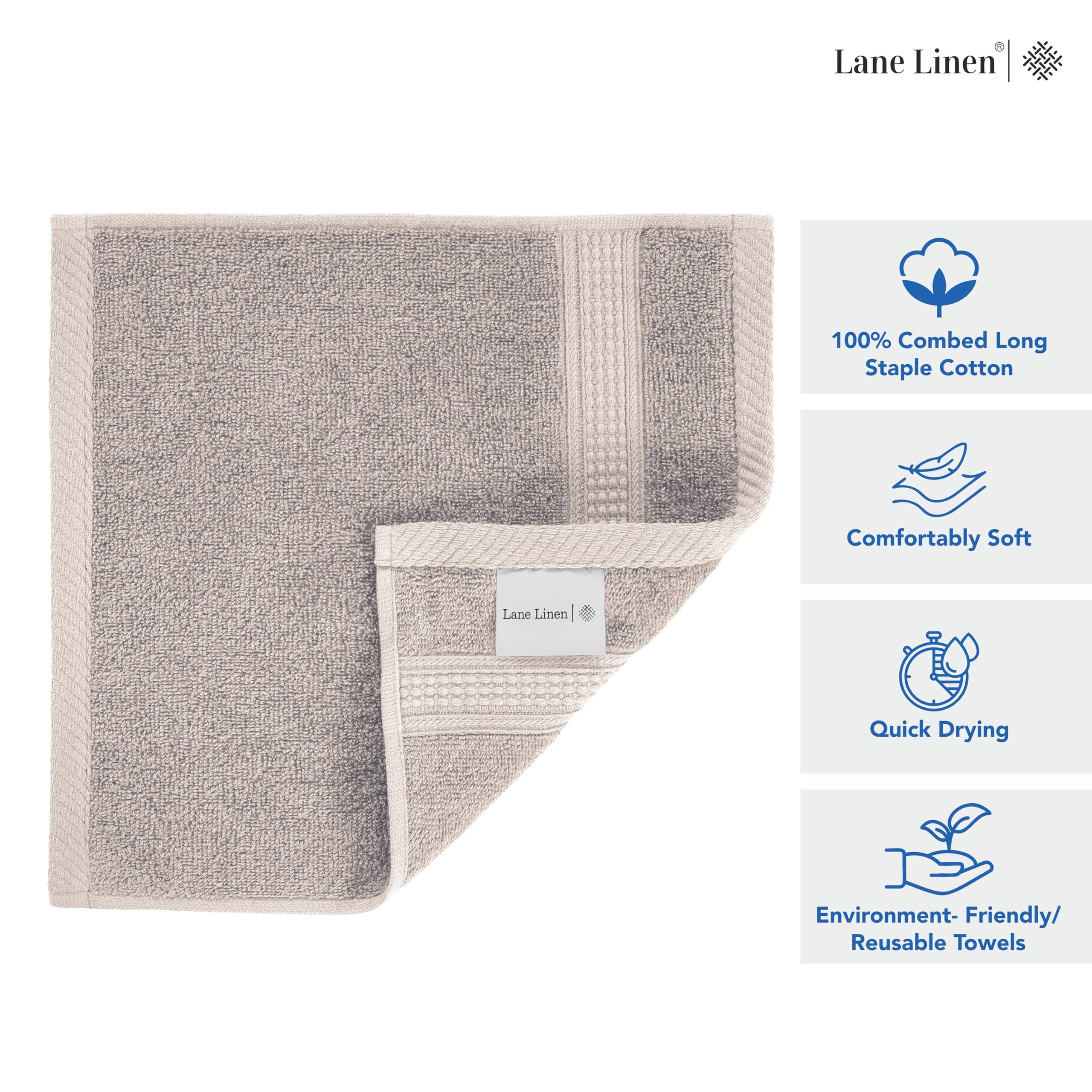Lane Linen Bathroom Towels Sets - 24 PCs - 100% Durable Cotton Towels - Absorbent & Quick Drying - 4 Bath, 4 Fingertip, 6 Hand Towel, 8 Washcloth, 2 Bath Sheet - Housewarming Essentials - Black Towels