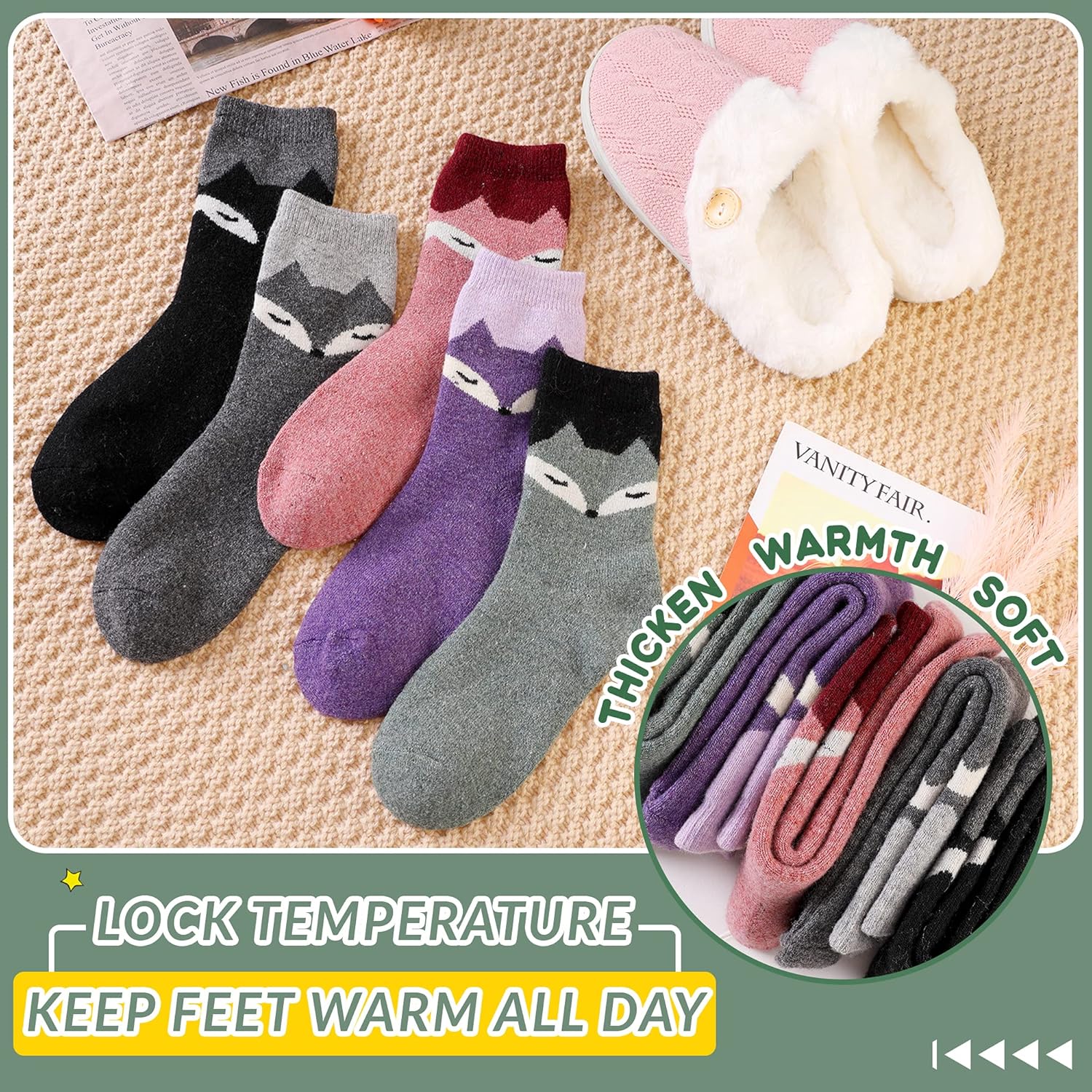 Velice Wool Socks for Women Merino Wool Boot Hiking Thick Thermal Warm Winter Crew Cushion Cozy Work Socks 5 Pairs - Image 3