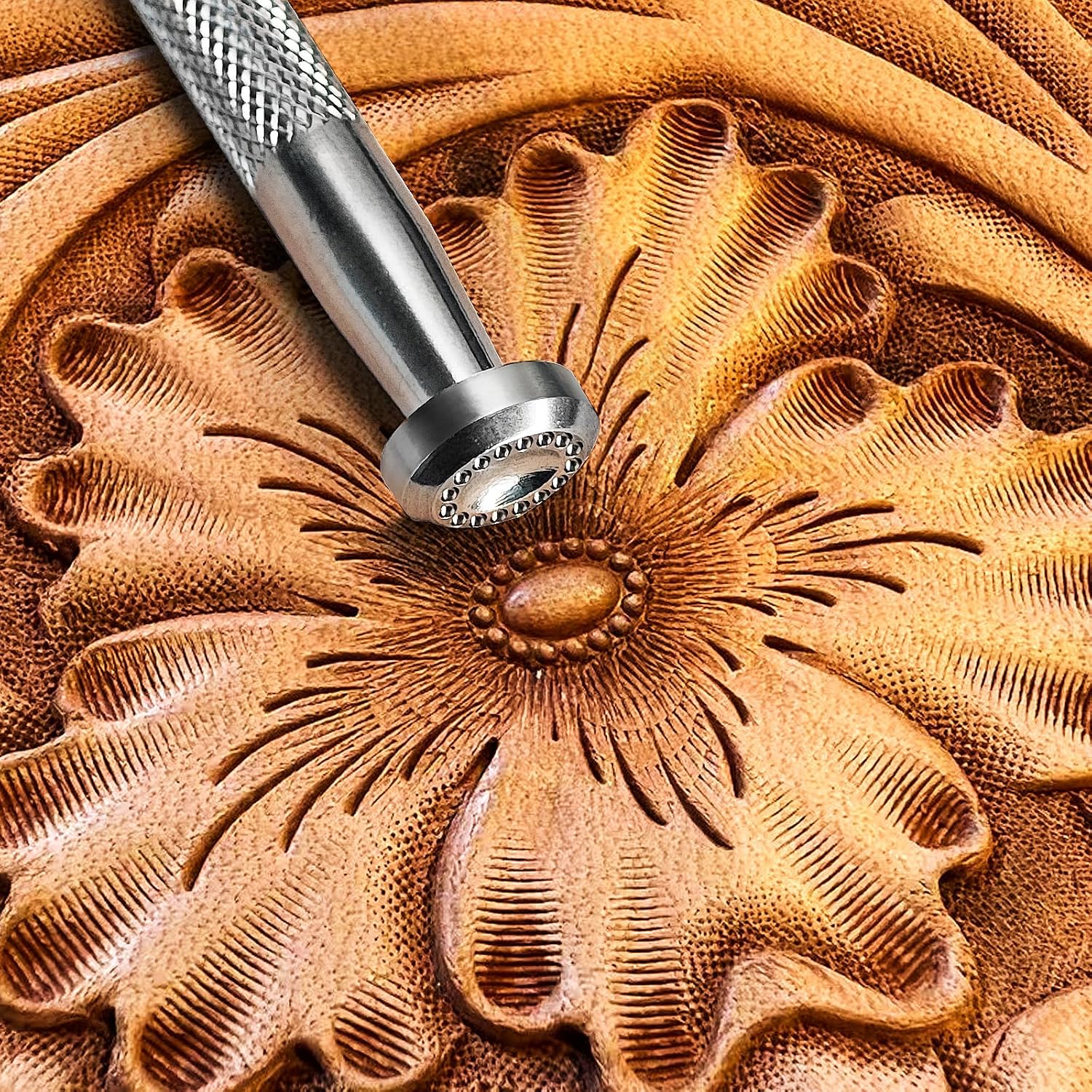 Leather Stamps 16-Seed Seed Oval Flower Center Leathercraft Stamping Tool Professional for Crafting Carving DIY Working,304 Steel