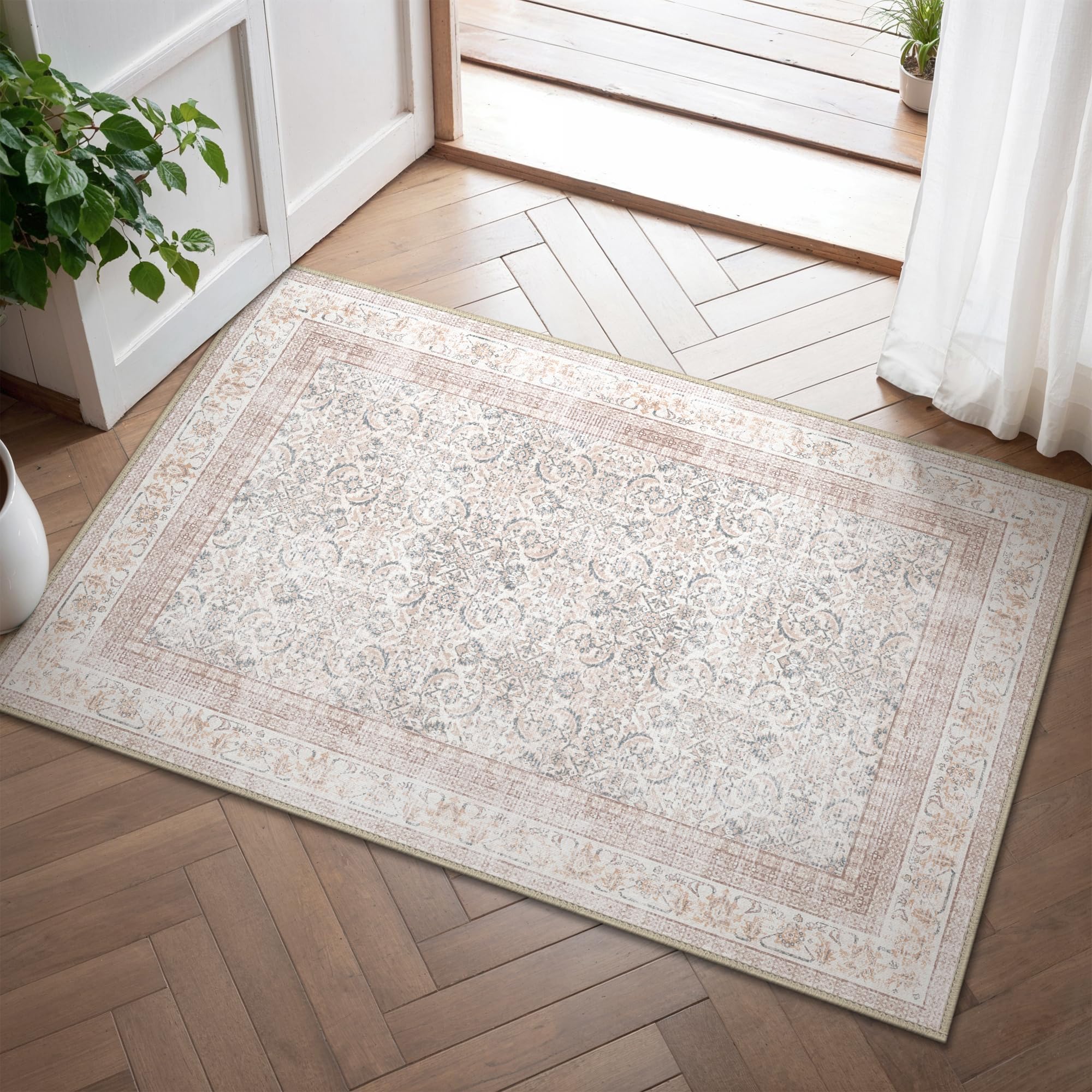 BEIMO Alfombra Salon Pelo Corto, Antideslizante Alfombra Baño, Alfombra Entrada Casa, Alfombra Pelo Corto, Alfombras Vintage para Cocina, Salón Comedor, Habitacion, Marrón, 60x90cm