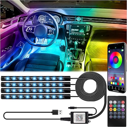 Miniatura 10 de Luces interiores de coche, tiras de luces LED de 5V con adaptador USB, kit de iluminación ambiental para coche, tiras de luces de cambio de color