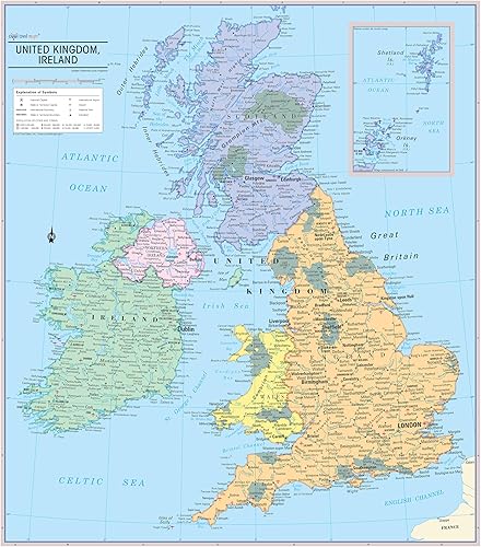 Cool Owl Maps - Póster de pared (24 x 27 pulgadas), diseño de mapas de Reino Unido e Irlanda (papel)