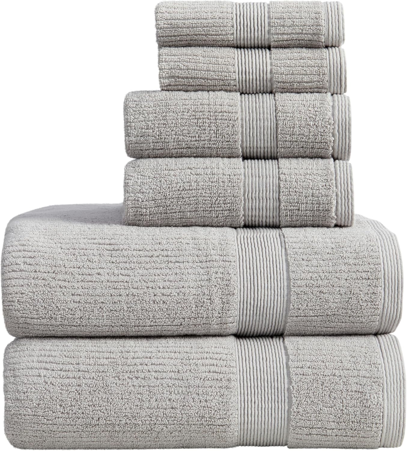 Springtree Home Grey Bath Towels Set of 6 | Ribbed Textured | 100% Combed Cotton | Absorbent Quick-Dry Gray Towels for Bathroom | Oeko-TEX® Standard 100 Cotton | Mauro Collection - High Rise Grey