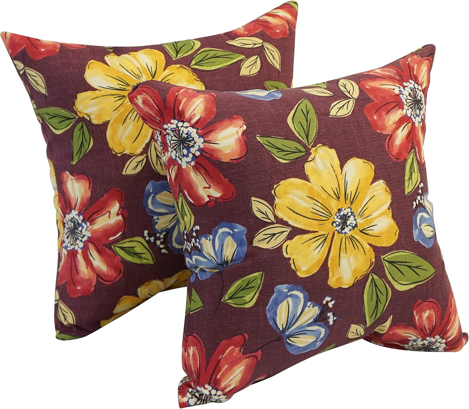 Blazing Needles Outdoor Floral Throw Pillow, 17", Mcjanice Eggplant 2 Count