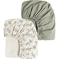 Vista 17 de Konssy Sábanas de Muselina para Mini Cuna, Paquete de Sábanas de Algodón 100% Suave Pack and Play para Colchón Pack N Play, Sábanas de Corralito