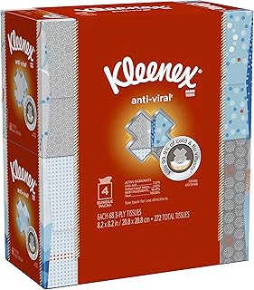 Kleenex Anti-Viral Facial Tissues, Cube Box, 68 Tissues per Cube Box, 4 Packs