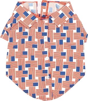 THE WORTHY DOG Stylish Fashion Pet Shirts for Dogs & Cats, Patriotic | Designer, Soft Polyester Dog Shirts with Faux Buttons & Touch Fasteners for easy on/off, Patchwork Flag, RWB, Xsmall