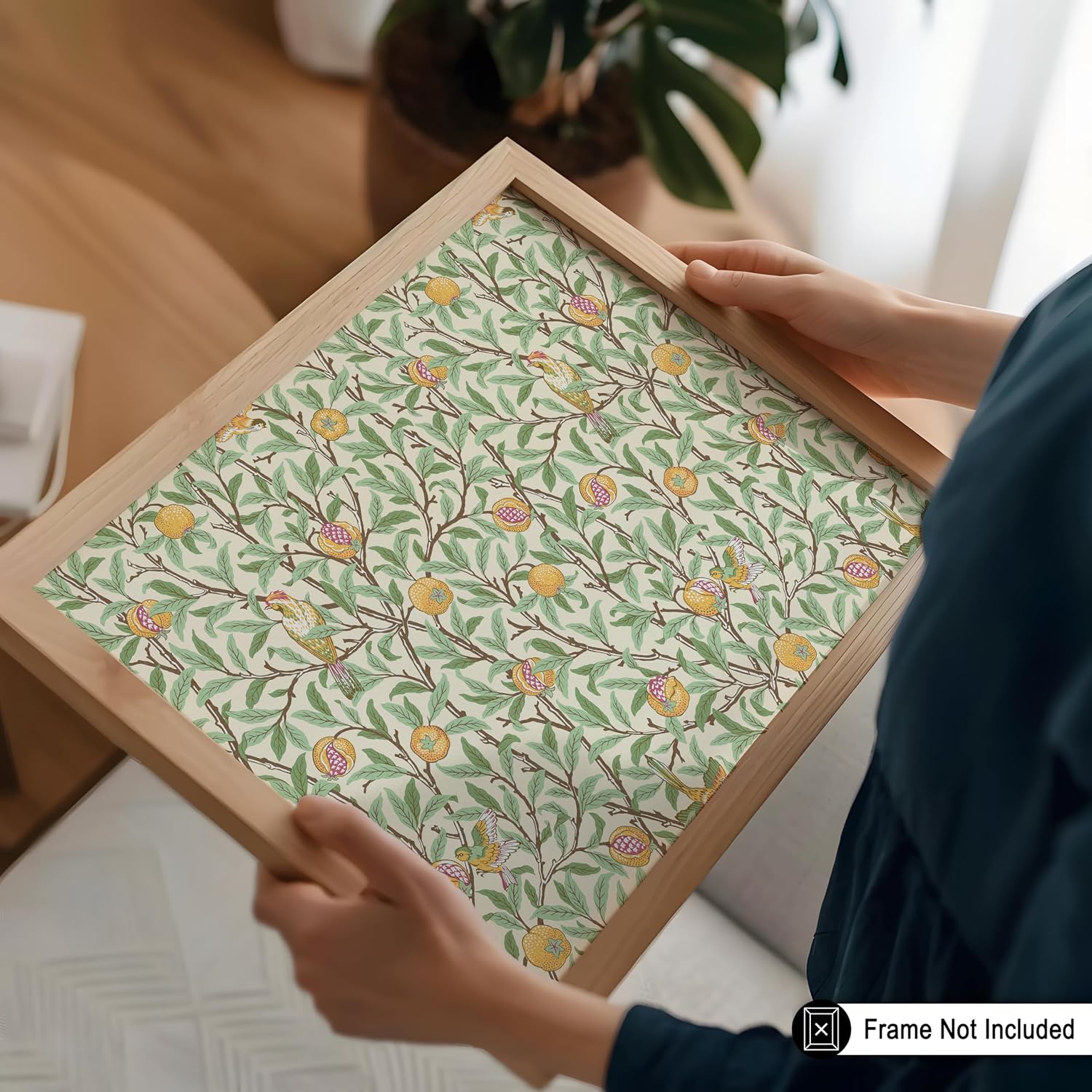 Poster Master Vintage William Morris Poster - Retro Bird & Pomegranate Print - Textile Design - Fruit Design - Botanical Art - Aesthetic Living Room Decor - Colorful Wall Decor - 8x10 UNFRAMED
