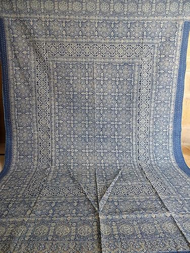 Miniatura 2 de Sophia-Art Colcha Kantha de tamaño Queen con estampado de bloques a mano, 90 x 108 pulgadas, Ajrakh Kantha, colcha de tinte vegetal, manta Kantha