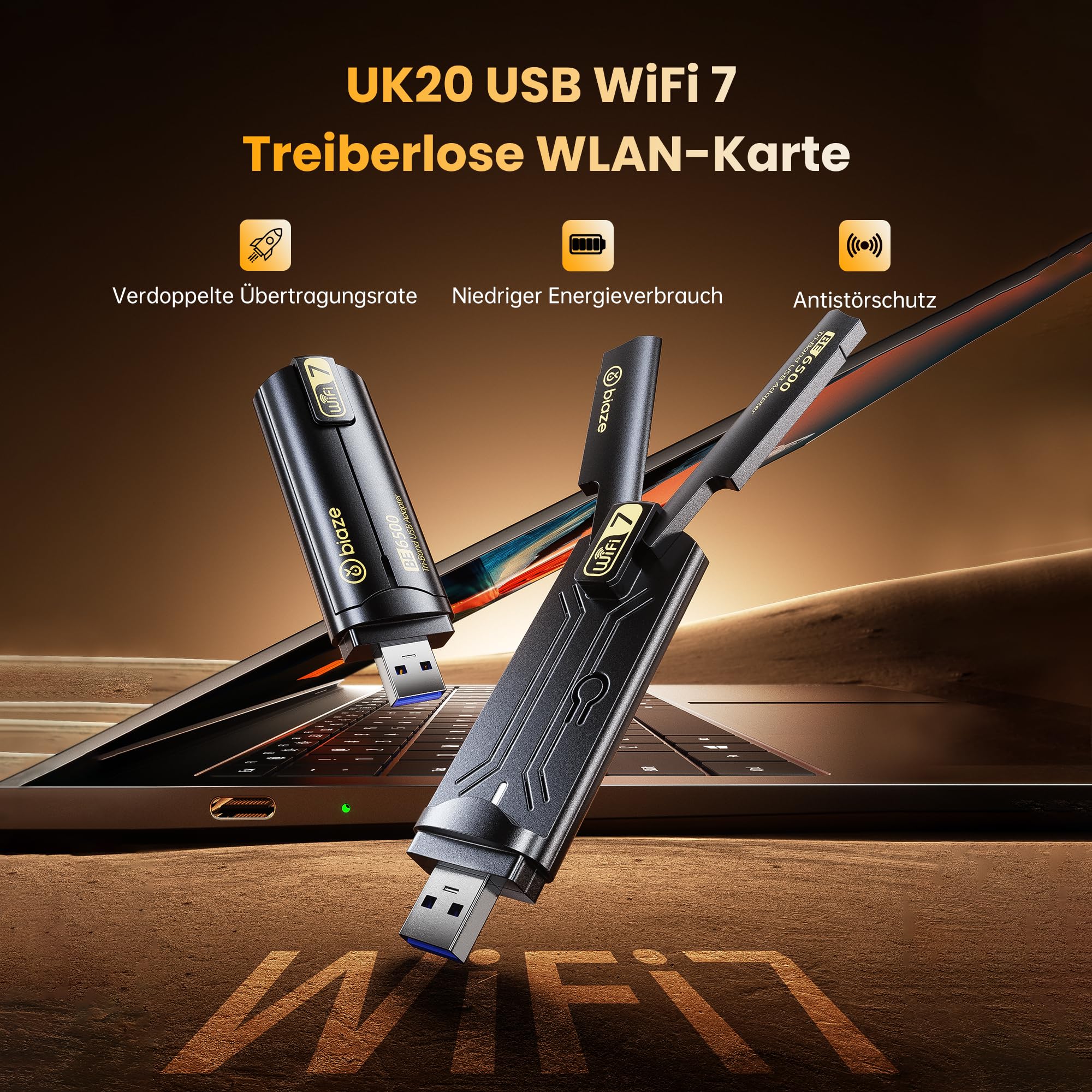 UK20 WiFi 7 Dongle, USB 3.0 WLAN Stick do PC Windows 10/11, 2.4G/5G/6G | szyfrowanie WPA3 | MU-MIMO | OFDMA | adapter Wi-Fi