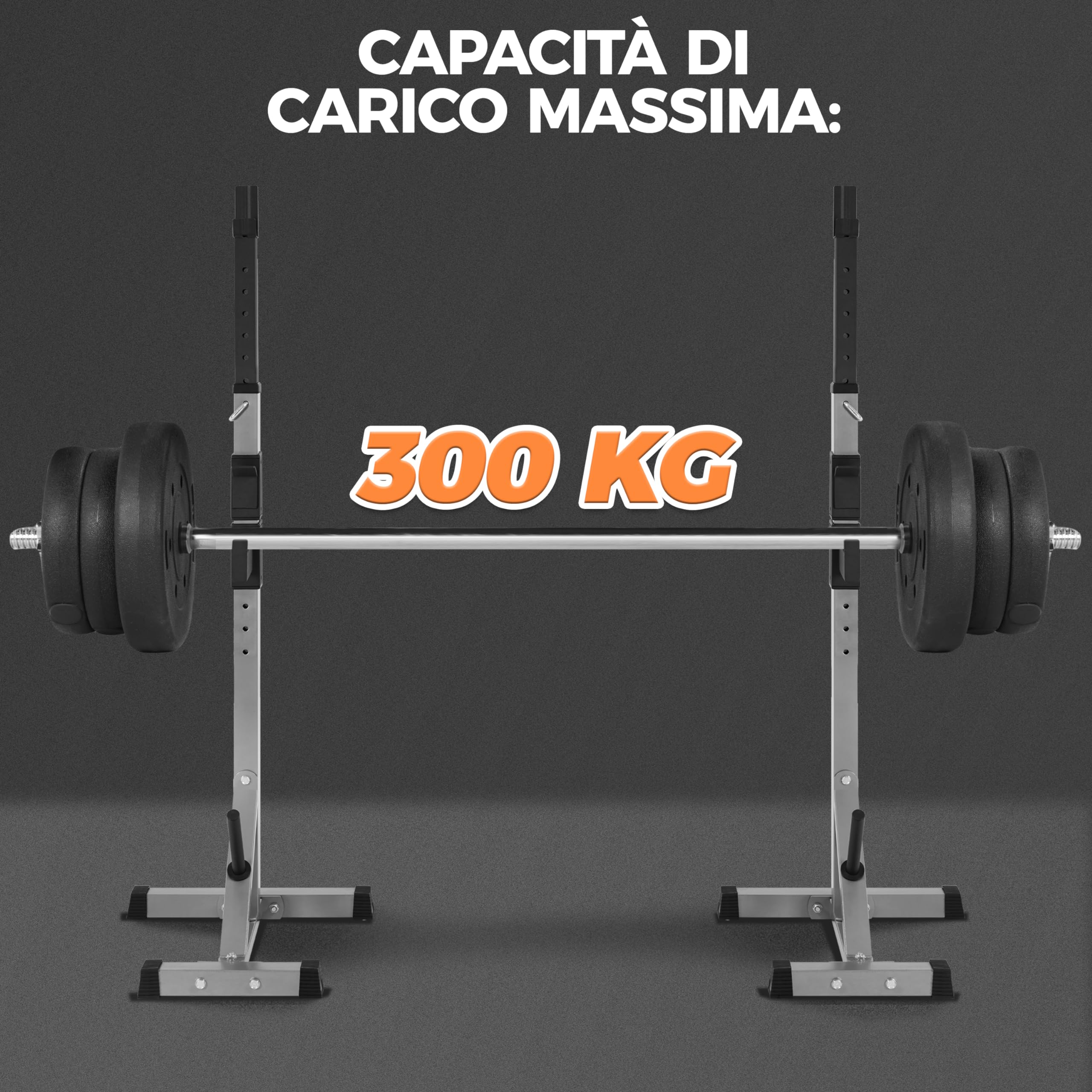 Yaheetech Rack da Squat Regolabile Coppia Rastrelliere Porta Bilancieri Supporti per Bilanciere Squat Rack Squat Supporto Bilanciere a Palestra Casa Ufficio Altezza 135-190cm Max 300 kg Nero