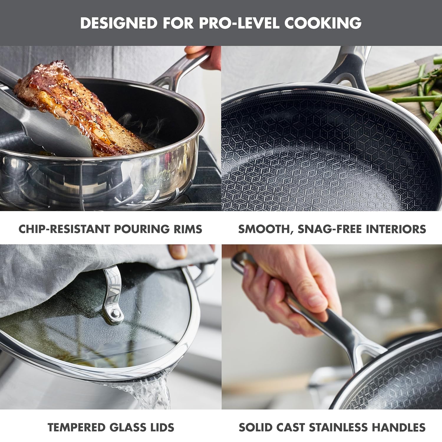 GreenPan Spectra 10 Piece Cookware Set,Hybrid Tri-Ply Stainless Steel, PFAS-Free Ceramic Nonstick Textured Cooking Surface,Induction Pots & Pans with Lids, Dishwasher Safe,Oven & Broiler Temp to 850˚F - Image 8