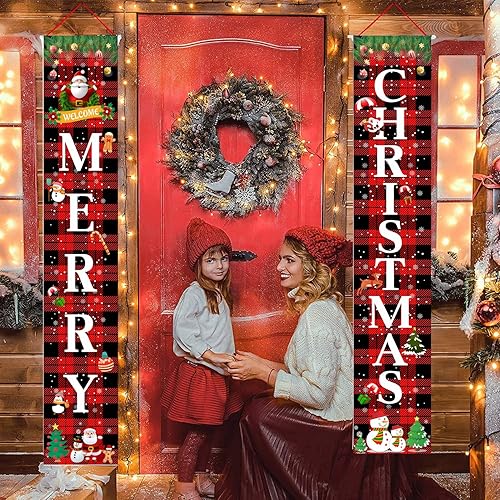 Miniatura 6 de DmHirmg Cartel de porche de Navidad, pancarta de puerta de Navidad, decoraciones de Navidad, pancarta de Feliz Navidad, letrero de porche de