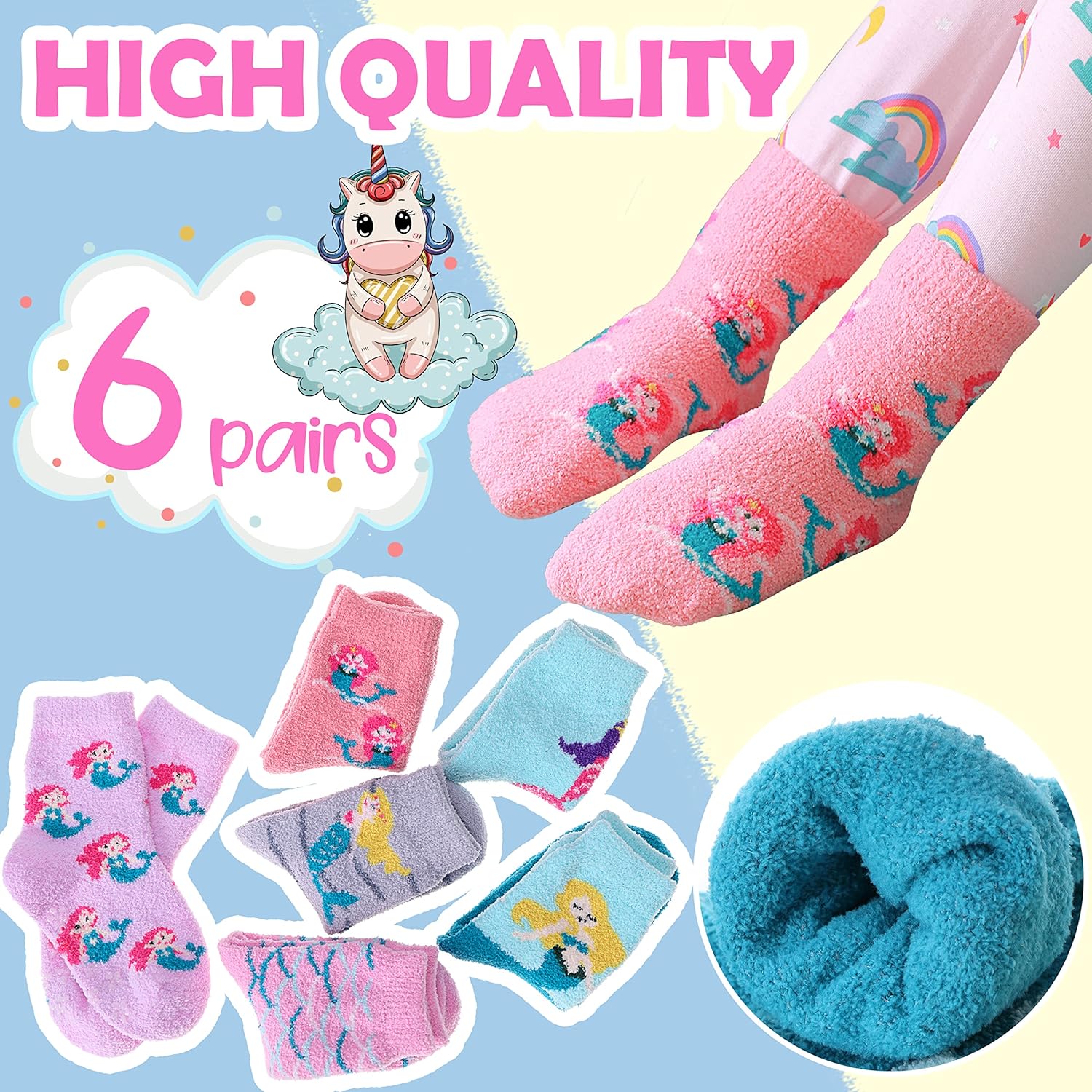 ANTSANG Kids Girls Toddlers Fuzzy Socks with Grips Non Slip Slipper Socks Fluffy Cozy Cabin Plush Warm Crew Socks 6 Pack - Image 4