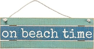 Primitives by Kathy 102977 Slat Wood Hanging Sign, 12 x 4-Inches, On Beach Time