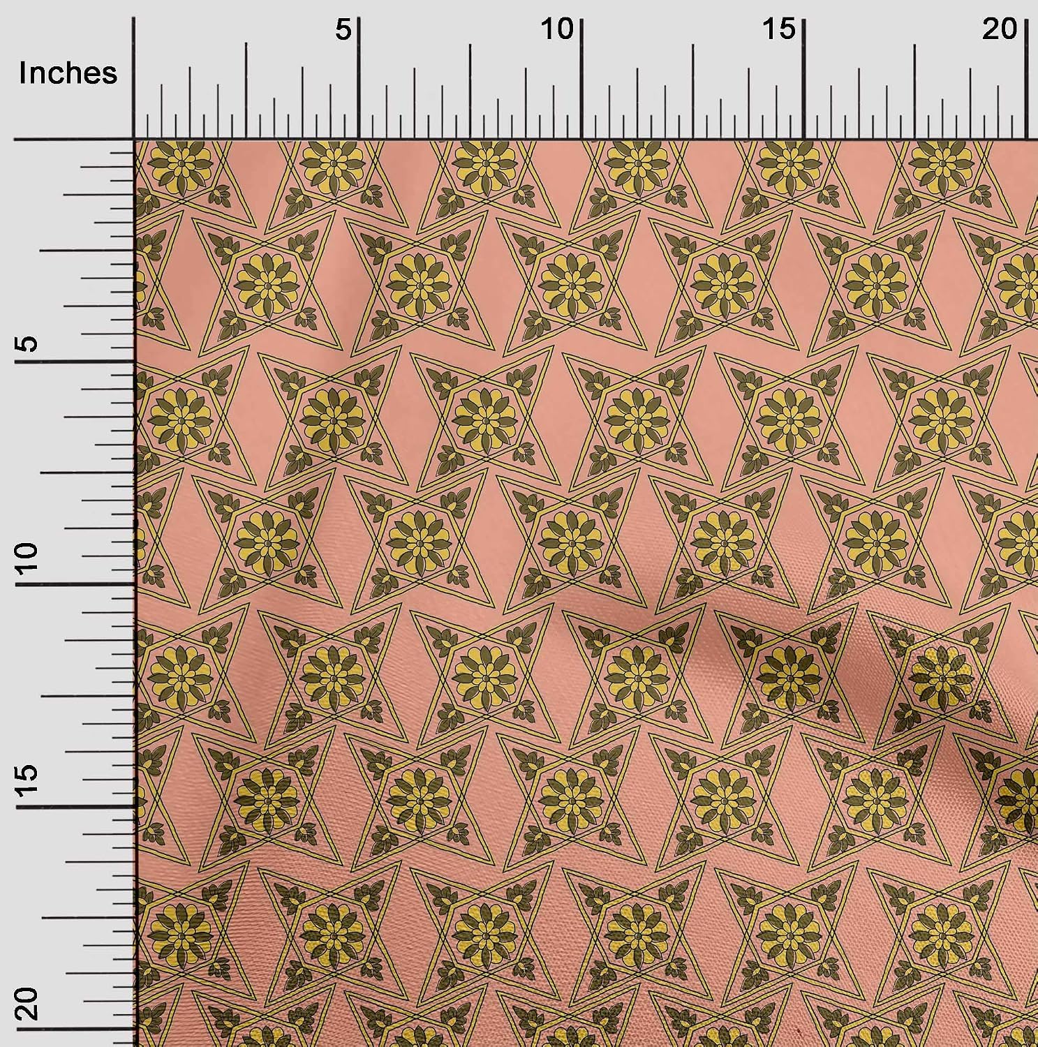 oneOone Cotton Flex Fabric Floral Block Printed Fabric 1 Yard 40 Inch Wide