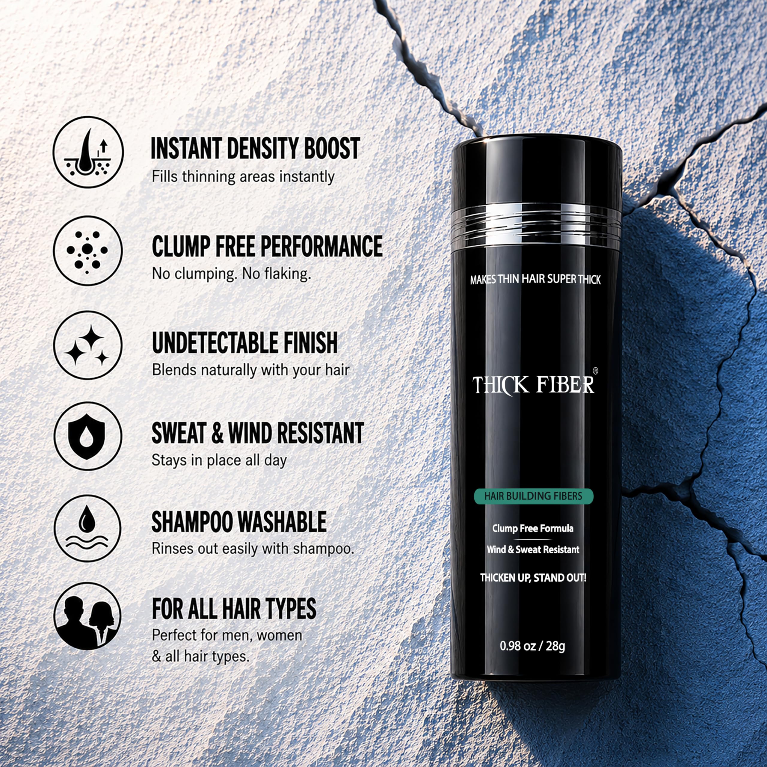 THICK FIBER Fibres capillaires pour cheveux et zones chauves (Noir) – Flacon de 25 g (1 paquet) – Masque la perte de cheveux en quelques secondes – Fibres capillaires pour femmes et hommes