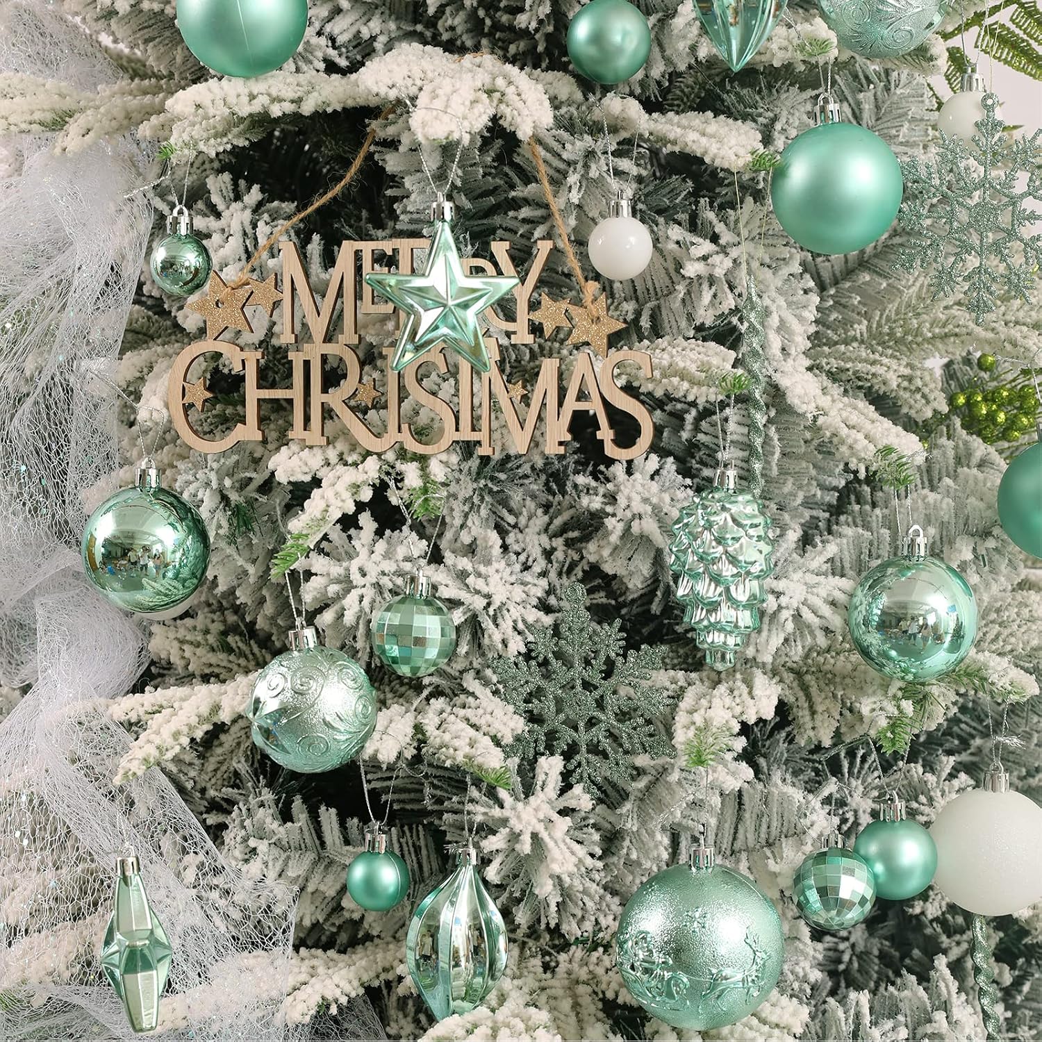 43 Pcs Christmas Tree Ball Ornaments, Mint Green Xmas Balls for Tree image 4