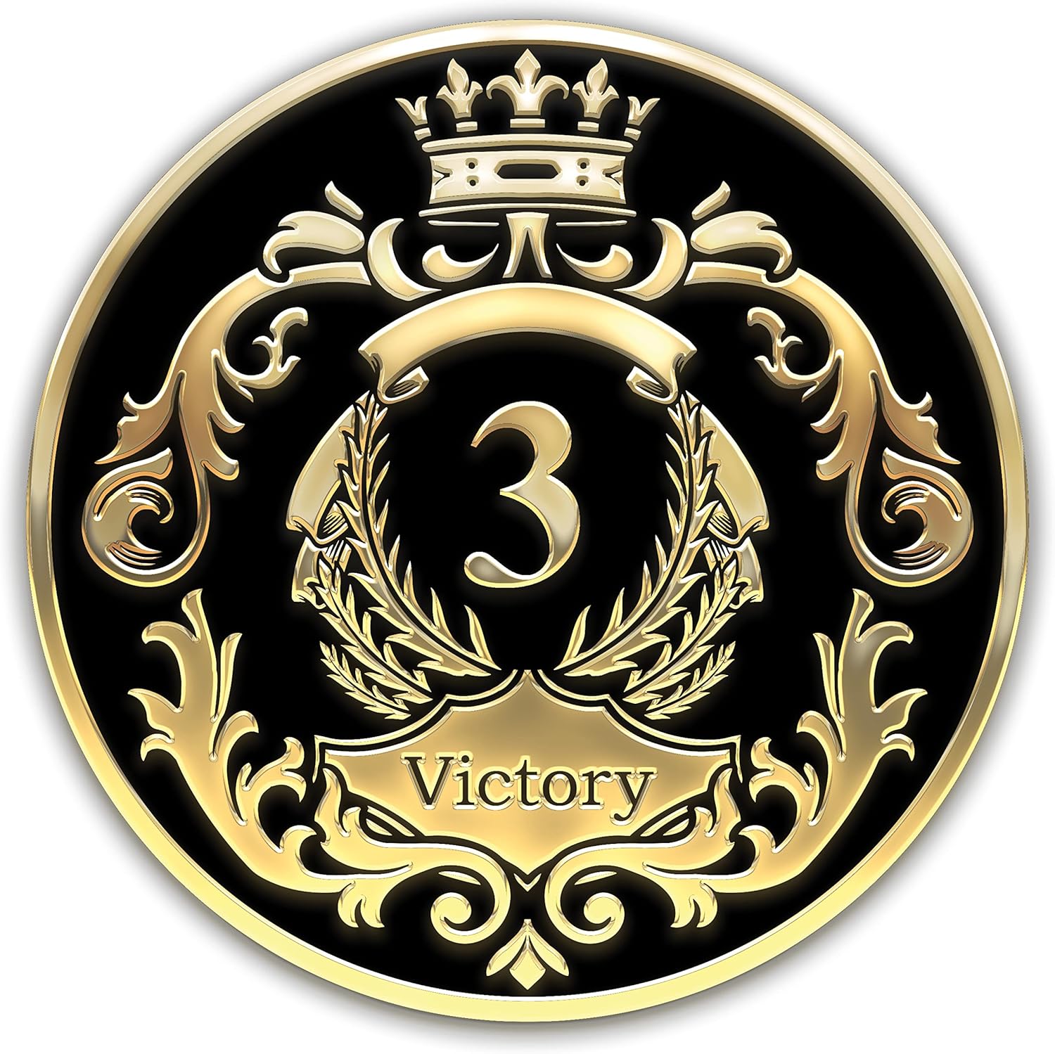 Galileo® The Victory Crown | Gold Plated | AA Coin | Alcoholic Anonymous Medallion | 1-30 Years Sobriety Coin | AA Gift | The Royal Collection (Black, 3 Year)