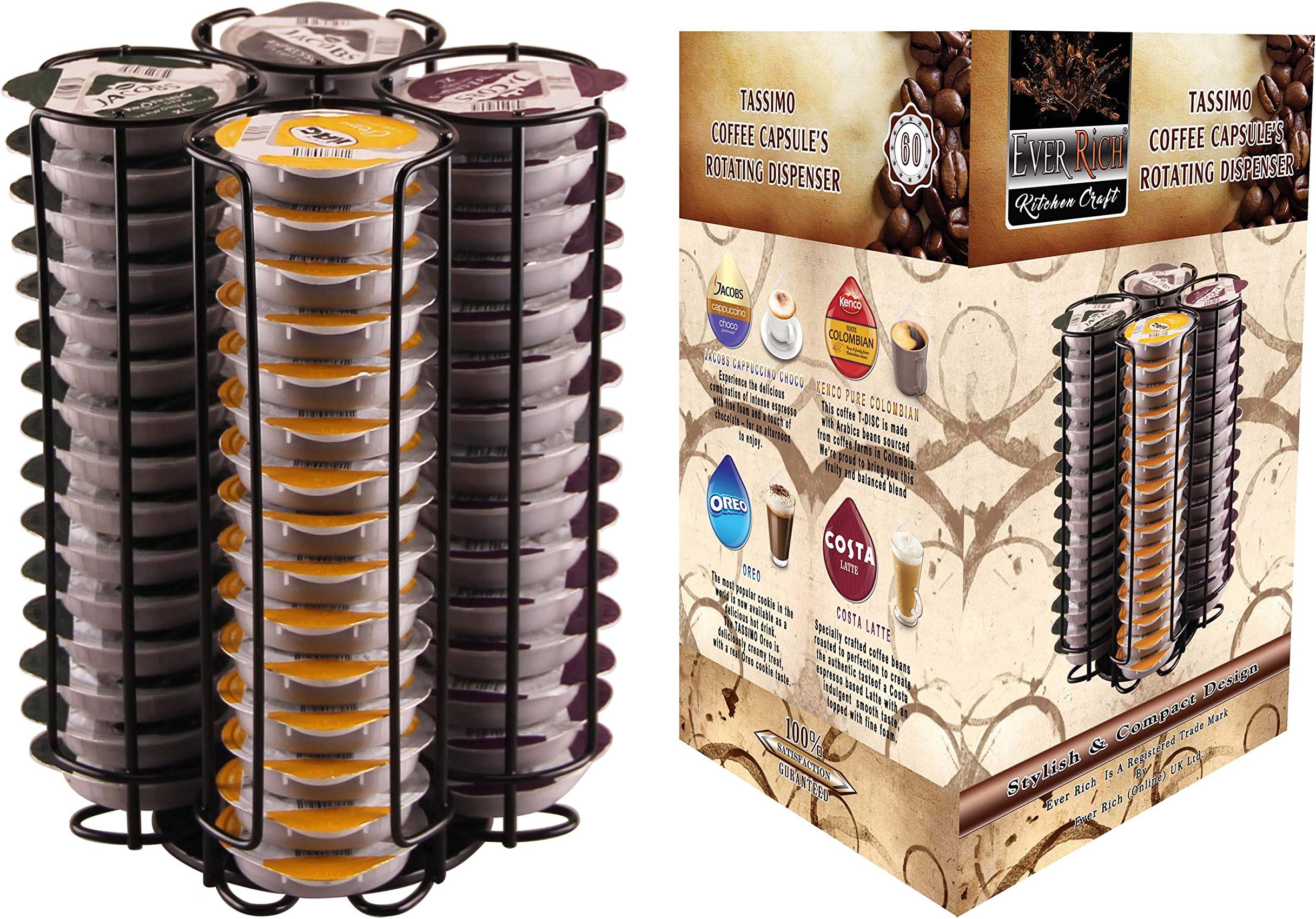 Coffee Pod Stand Compatible With Tassimo T-Disc Capsules - Stores 60 / Coffee Capsule Holder (60 BLACK)