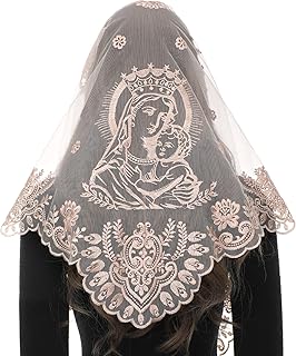 Virgin Mary Chapel Veil for Church Catholic, Mother of God Embroidered Mantilla Veils Lace Head Coverings for Women