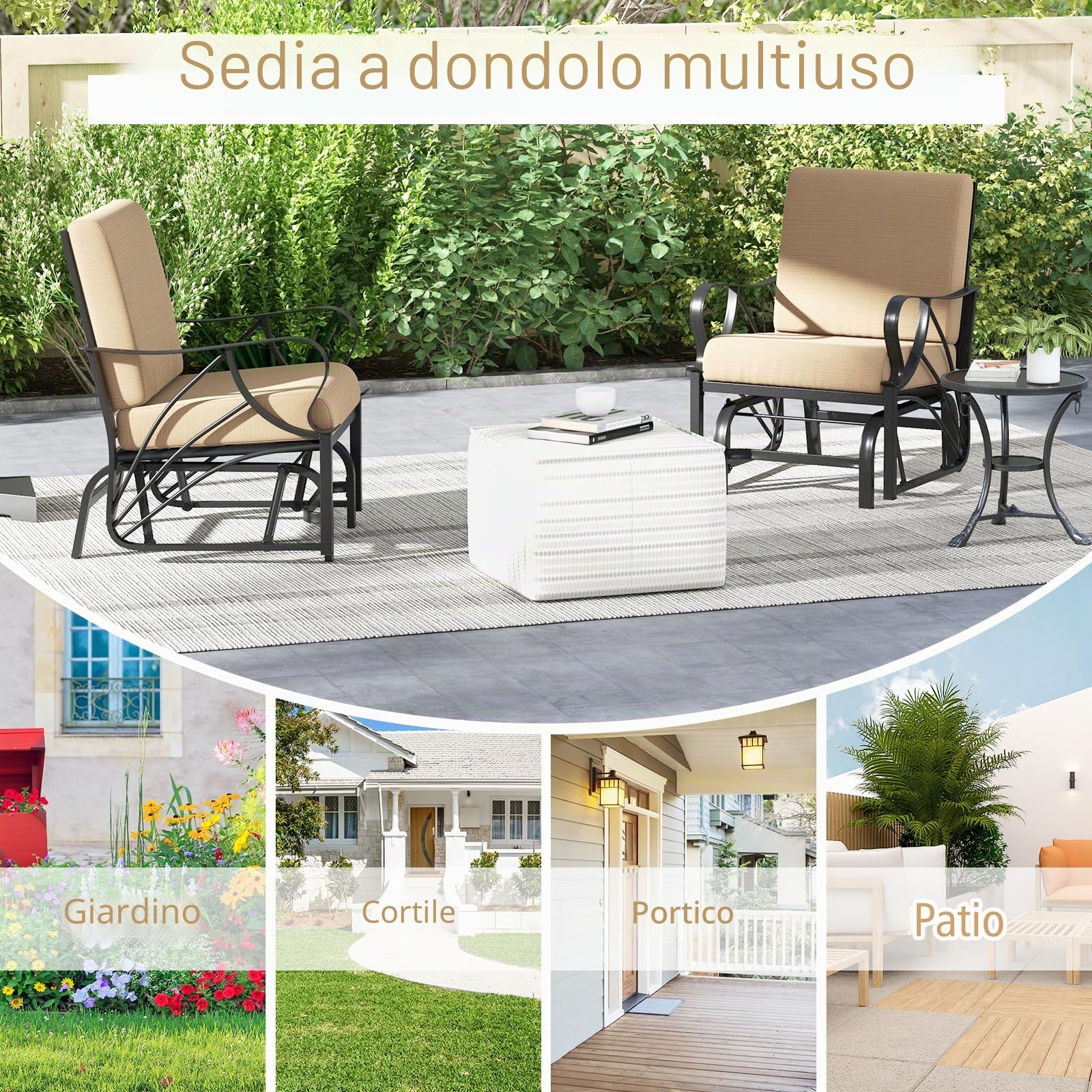 GIANTEX Poltrona a dondolo in metallo con cuscino, sedia a dondolo per adulti, struttura robusta, sedia a dondolo ergonomica, per interni ed esterni, per giardino, terrazza, balcone, soggiorno, carico