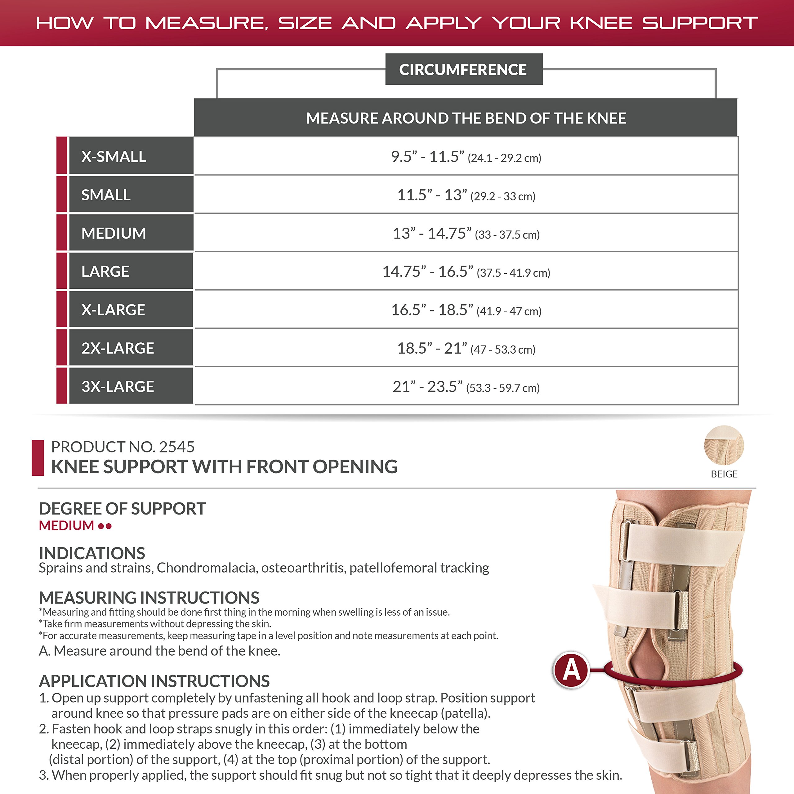 OTC Knee Support, Front Opening, Pressure Pads, Knit Elastic, Small