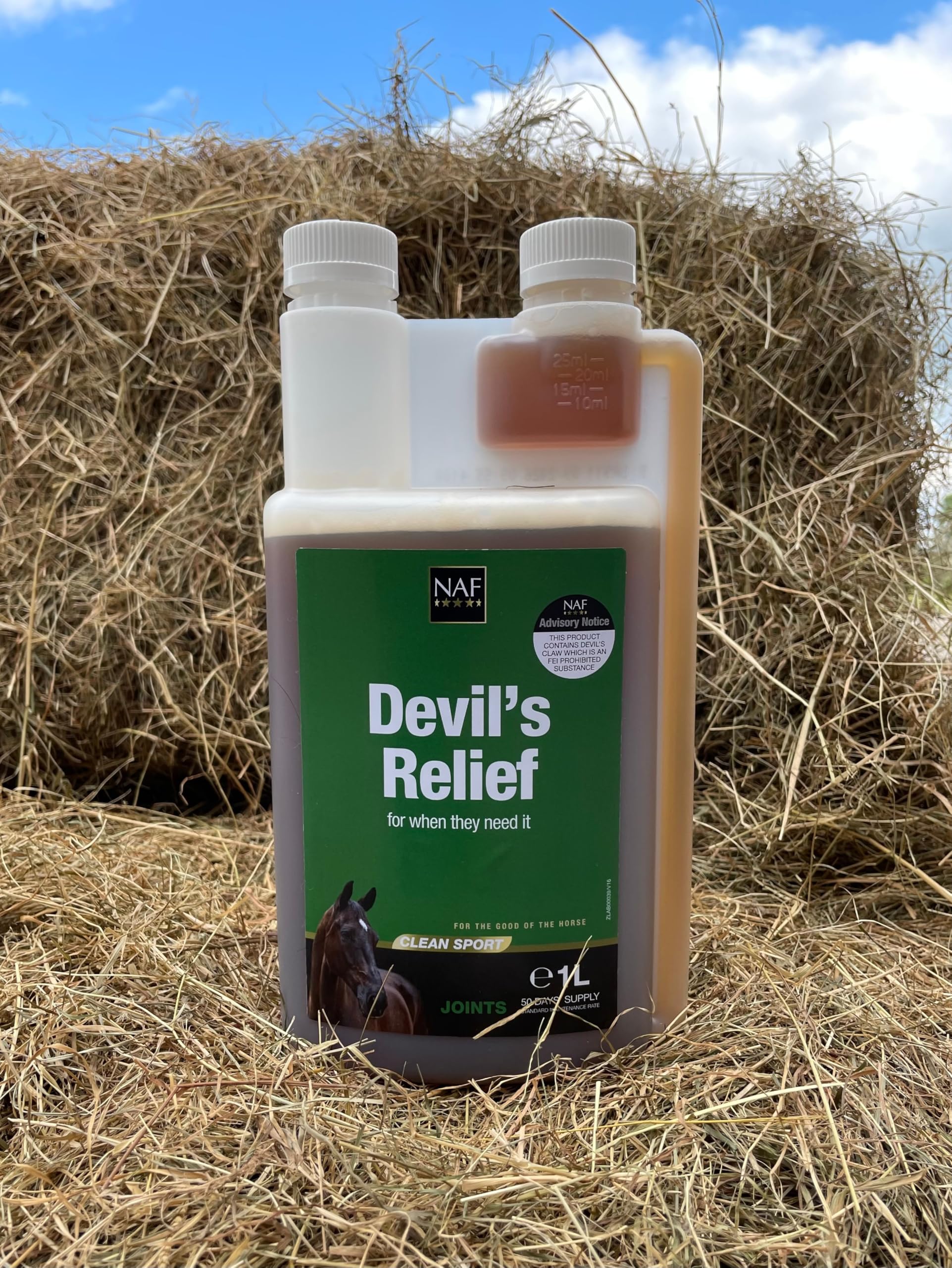 NAF Devil's Relief 1 Liter – Kräuter‑Gelenkunterstützung für Pferde – Mit Teufelskralle, MSM & natürlichen Antioxidantien – Unterstützt die Beweglichkeit – Ideal für ältere oder aktive Pferde
