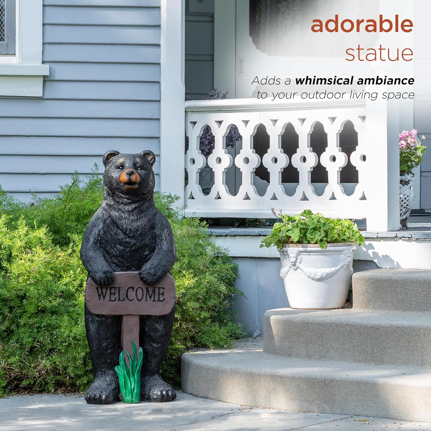 36" Tall Black Bear Lawn Decoration with Welcome Sign