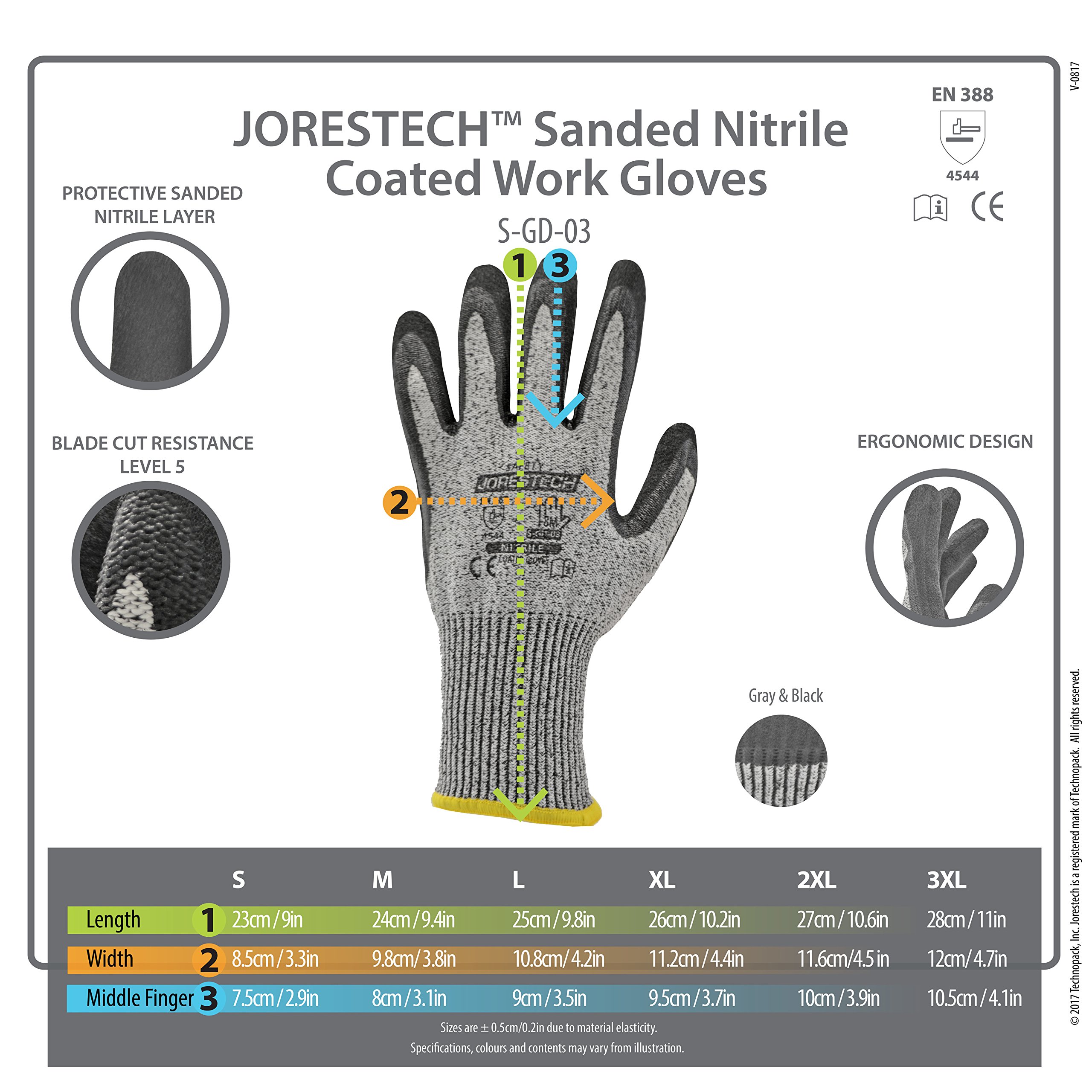 JORESTECH - Guantes de trabajo de punto recubiertos de nitrilo, protección de mano PPE, nivel de resistencia de corte de hoja 5
