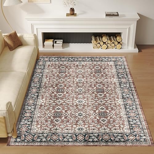 Miniatura 1 de koorlian Alfombra tribal bohemia de 5 x 7 pies, color verde azulado, suave, antideslizante y que se desprende para sala de estar, comedor, alfombra