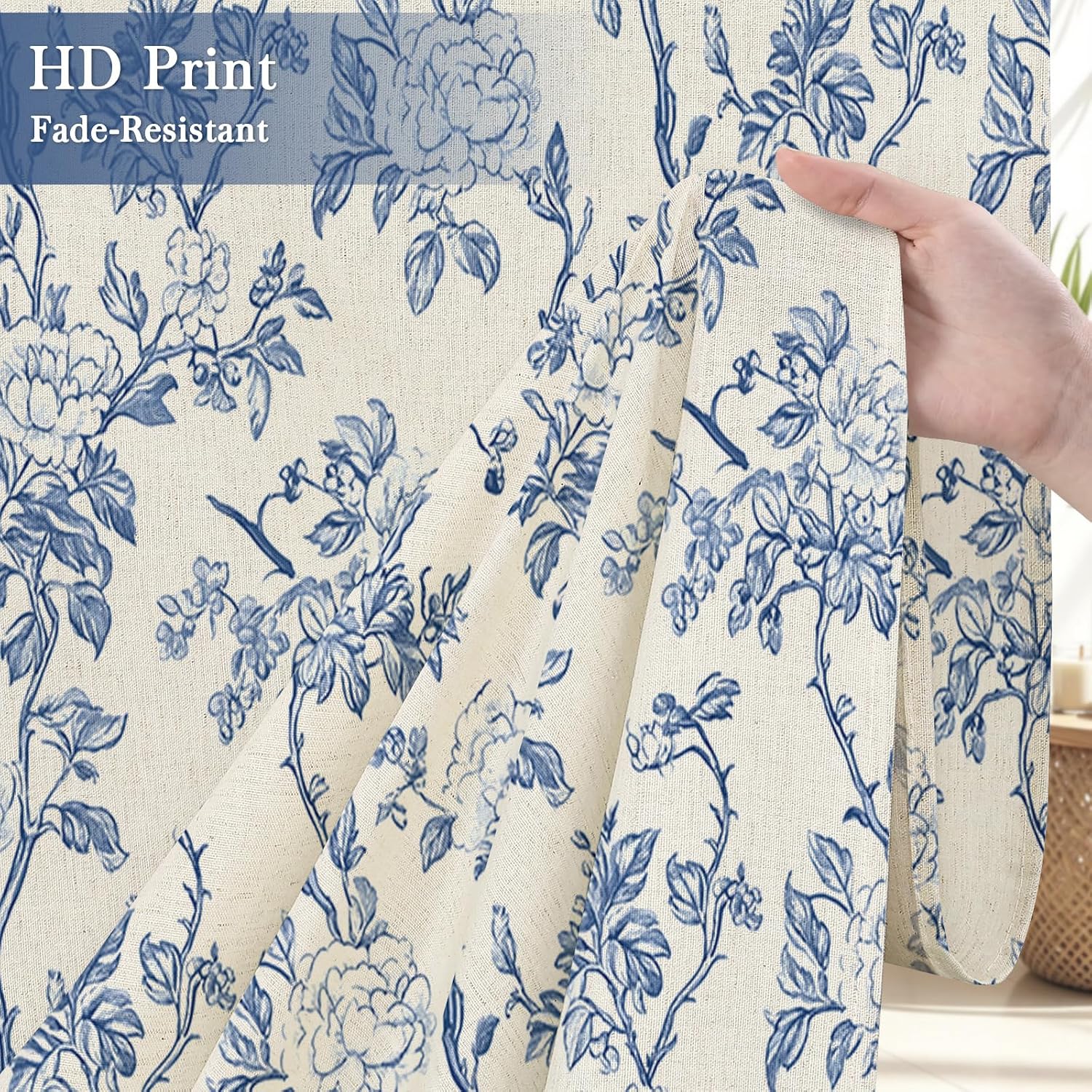 Vintage Blue Linen Blend Shower Curtain, Farmhouse Bathroom Decor 72x72