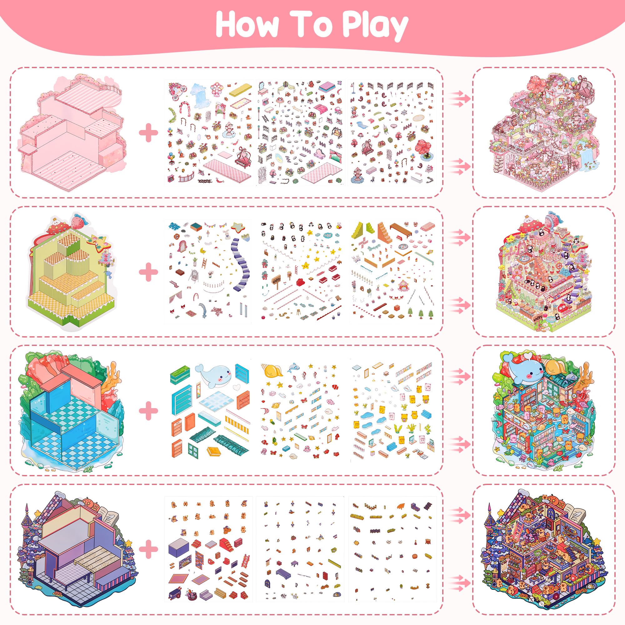 JIZZU 4 Sets Large DIY Stickers Scene for Kids 23.5 x 20cm Sticker Therapy Adults - Image 3