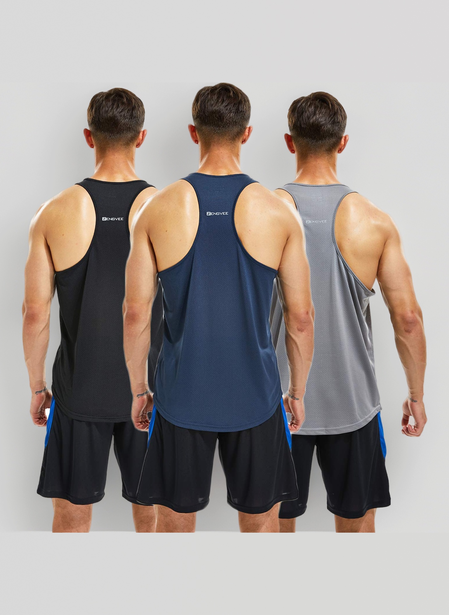 3 Pack Running Muscle Tank Top for Men Quick Dry Workout Sleeveless Tops Breathable Y-Back Shirts Training Bodybuilding Vests