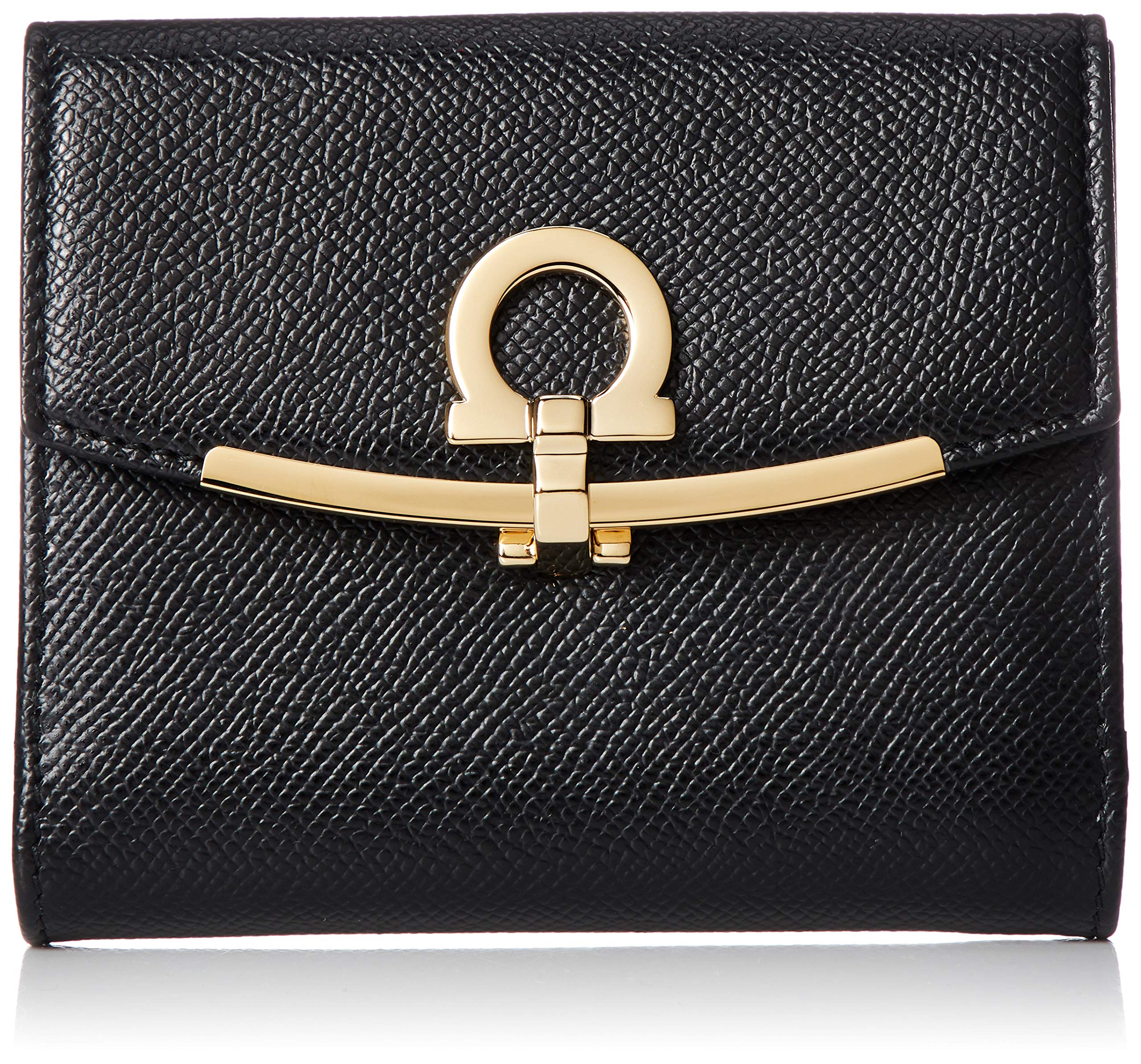 箱付き　サルバトーレフェラガモ 2つ折り財布 ガンチーニ レザー 黒 サルバトーレ フェラガモ Salvatore Ferragamo 財布 二つ折り