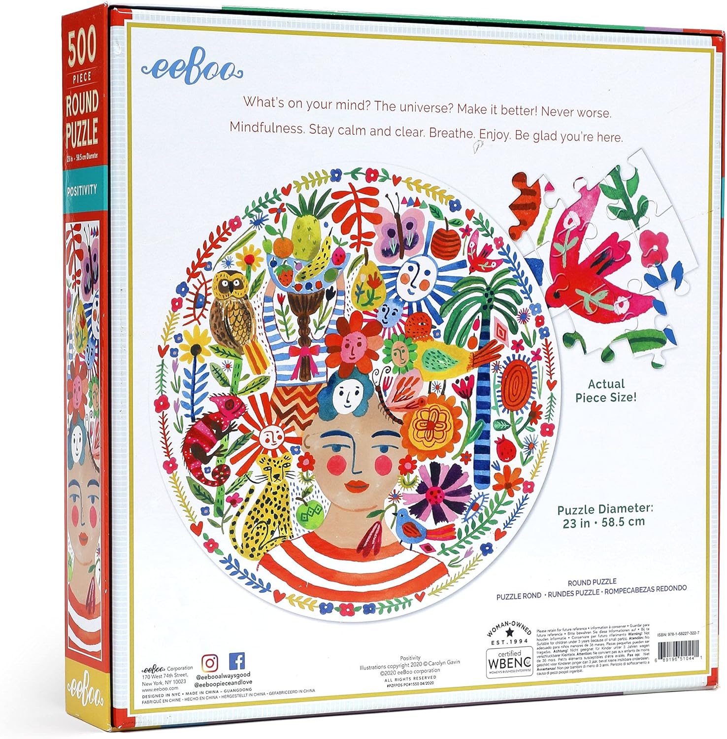 eeBoo 500 Piece Puzzle - Positivity Jigsaw Puzzle for Adults, Circular with 23" Diameter Made with Recycled Board & Vegetable-Based Ink