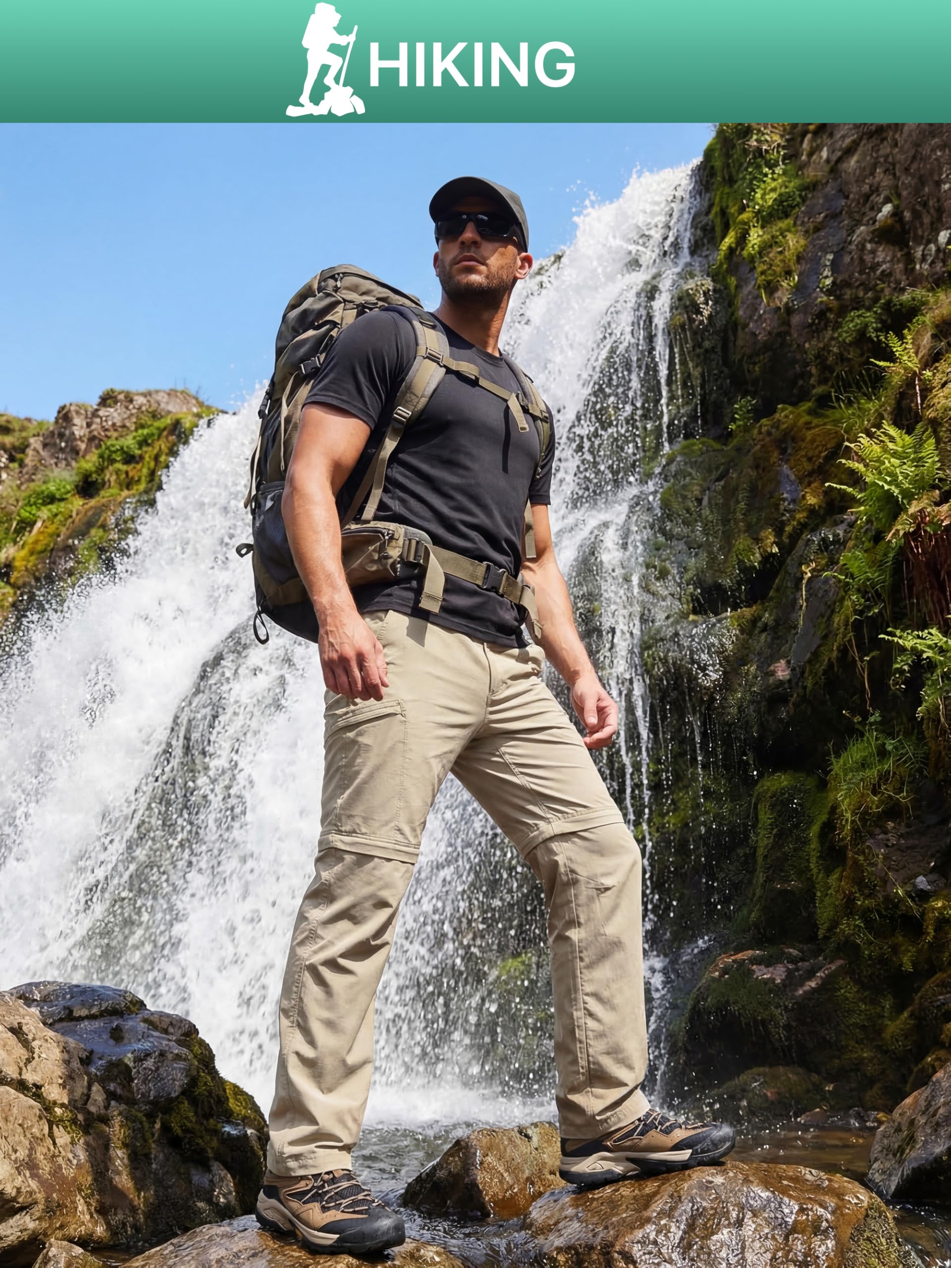 FREE SOLDIER Pantalon de randonnée convertible pour homme avec ceinture - Léger - Séchage rapide - Nylon Spandex (kaki convertible 42 W x 32 L)