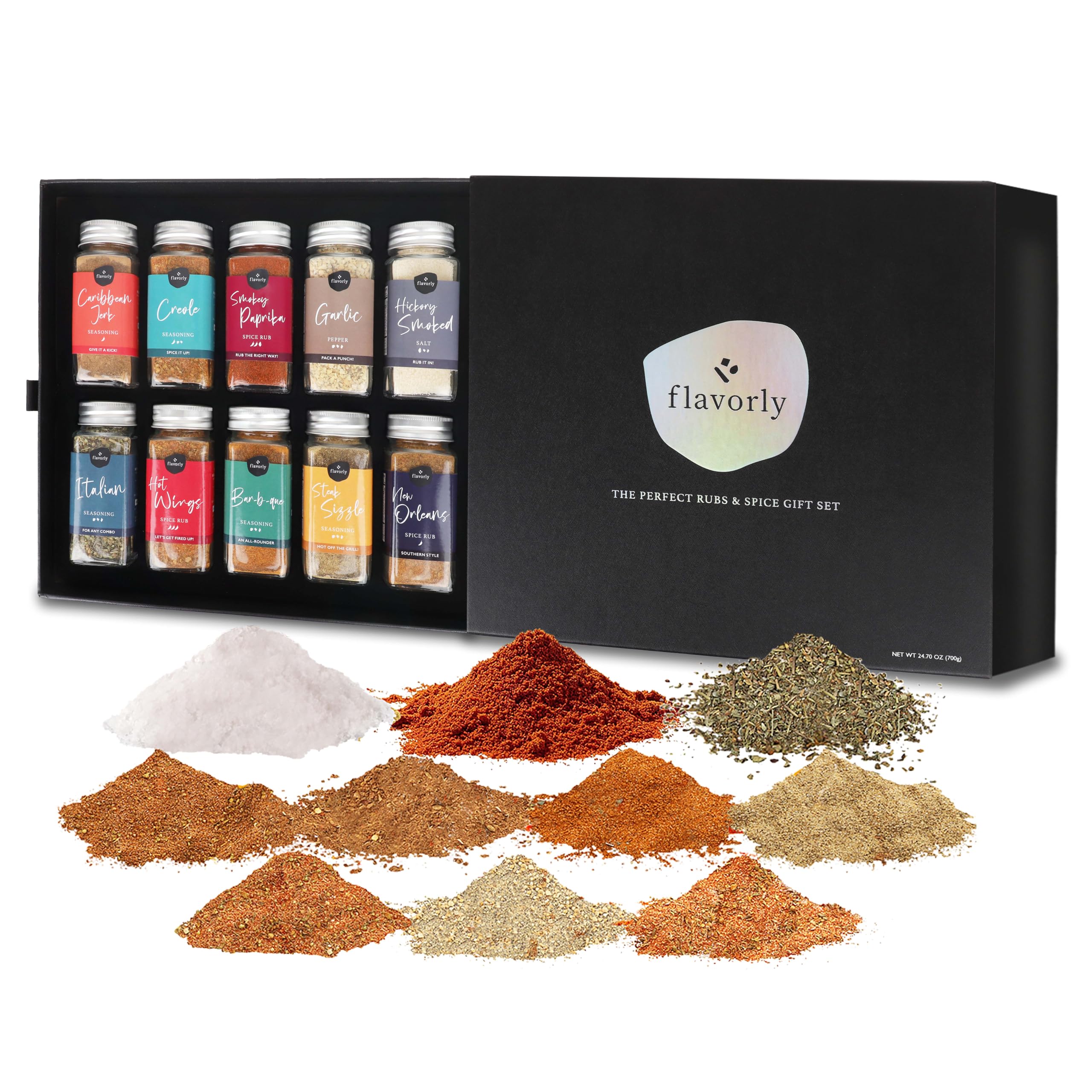 Herb & Spice Gift Set for Men – 100% Natural, Handpicked Spice & Seasonings Gift Set Made in the USA for Your Dad, Boyfriend, & More – Rub, Smoker, & BBQ Gifts for Men Who Cook & Grill by Flavorly (Large Size Bottles)