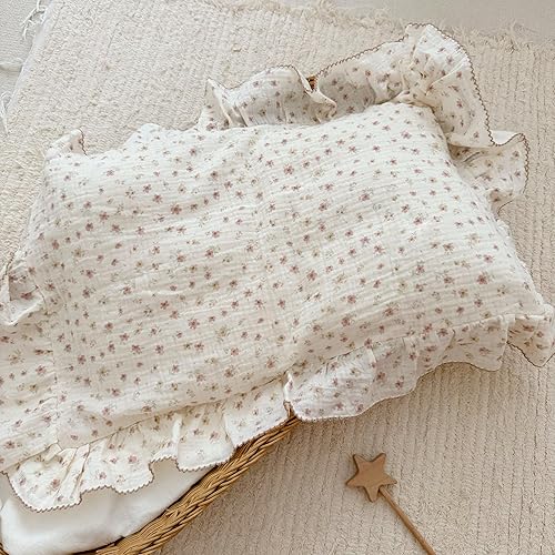 Vista 185 de BuLuTu Funda de almohada de muselina de algodón para niños pequeños, tamaño estándar, estampado de flores de Galsang, suave funda de almohada