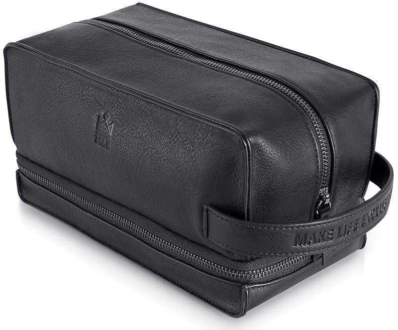 Necessaire masculina MAKE LIFE EXCLUSIVE em couro sintético preto, com dois compartimentos